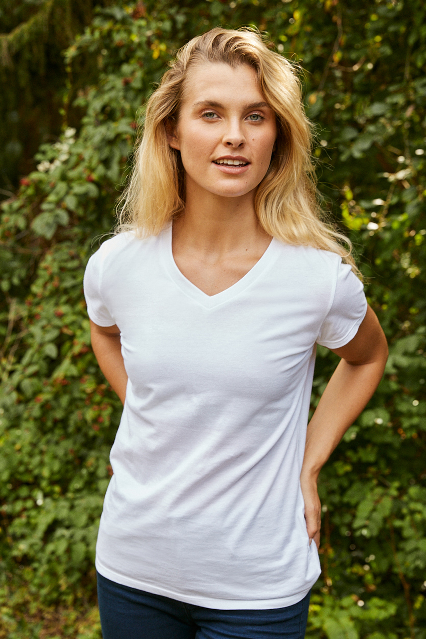 Camiseta de mujer con cuello en V - Blanco