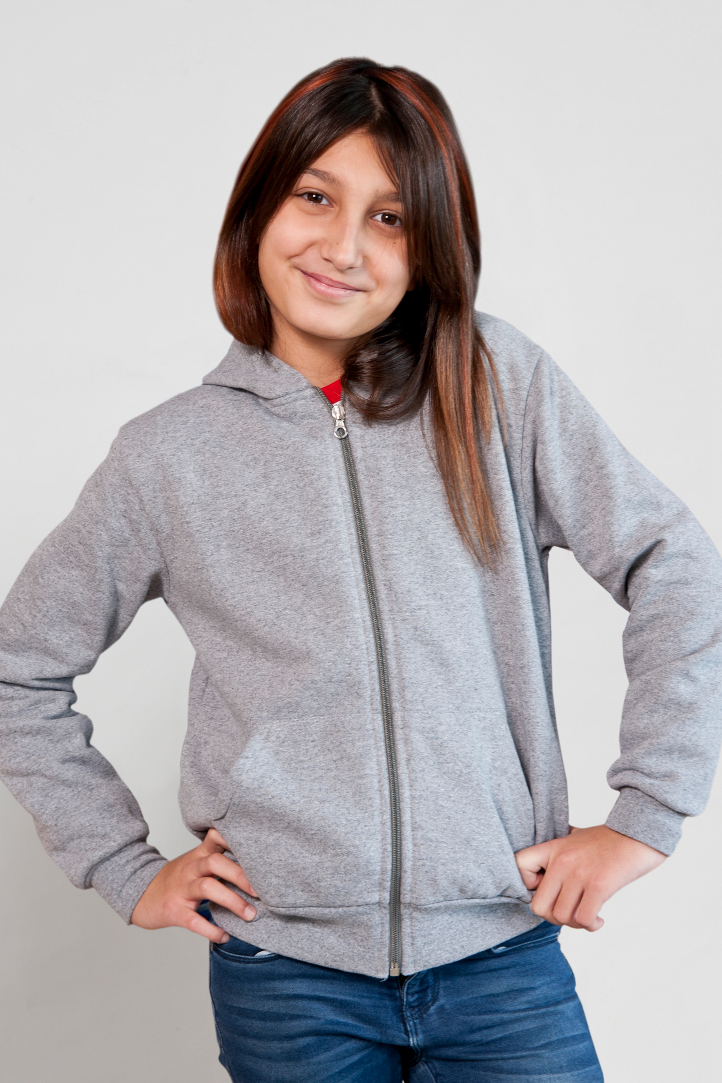Sudadera infantil con cremallera, 70 % algodón/30 % poliéster, 280 g/m², color negro, talla XXS.