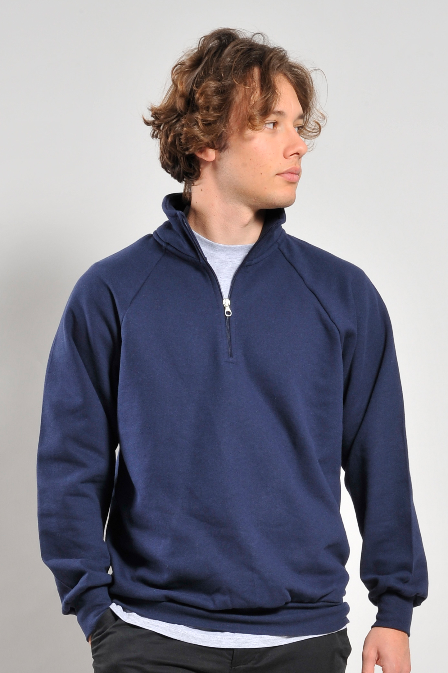 Sudadera con cremallera en el cuello, 100% algodón. 280 g/m². Azul. Talla S.