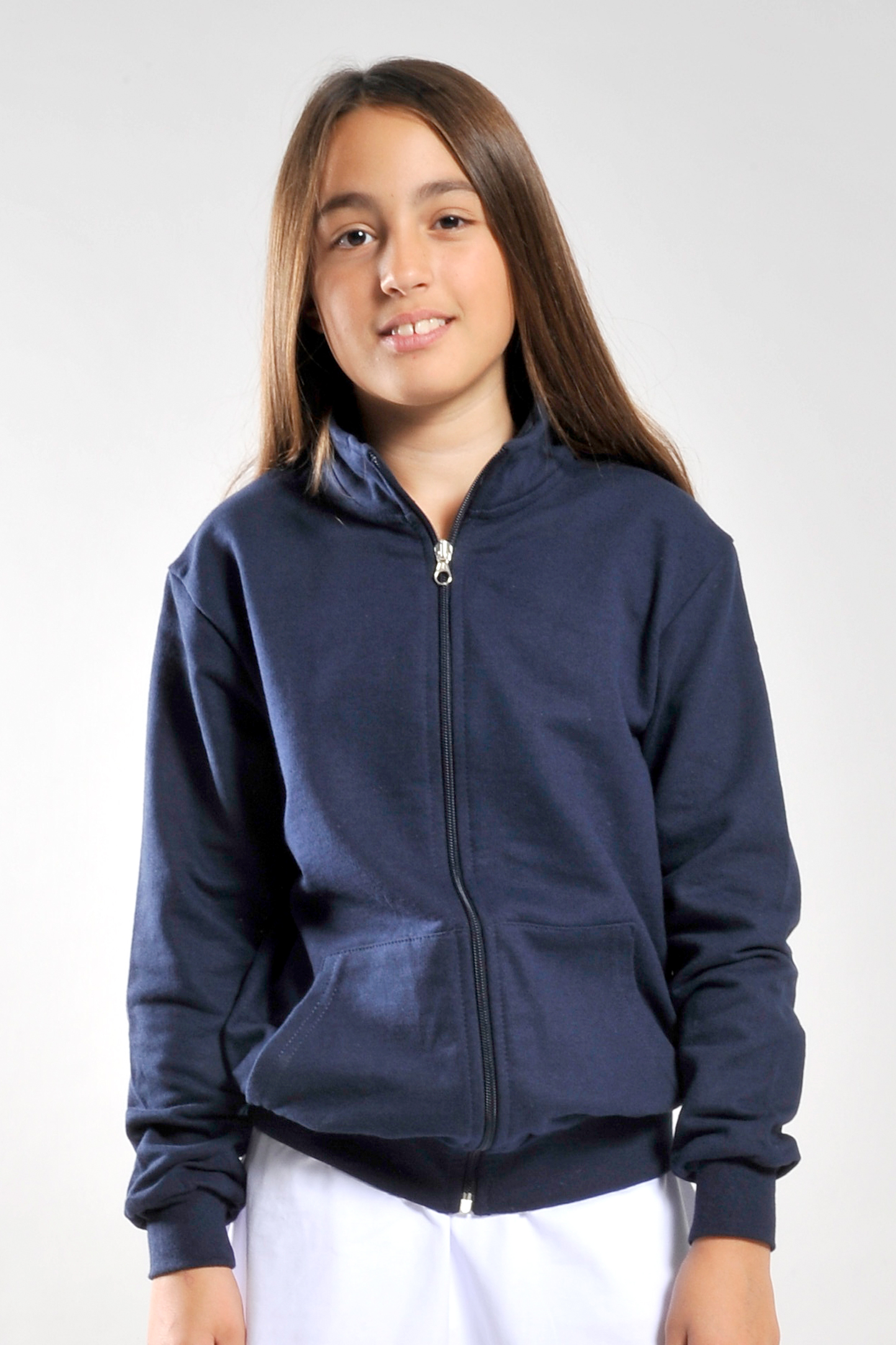 Chaqueta infantil de felpa francesa 100% algodón/poliéster, 240 g, azul, talla XS