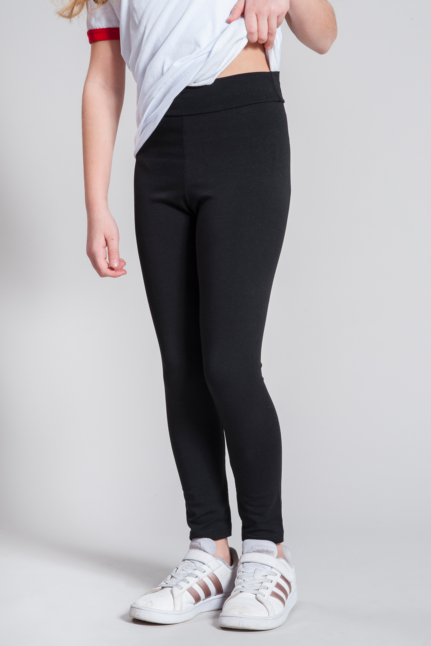 Leggings nuevos para niña, 90 % algodón/10 % elastano, 210 g/m², gris jaspeado claro, talla M/L, 8/10 años.