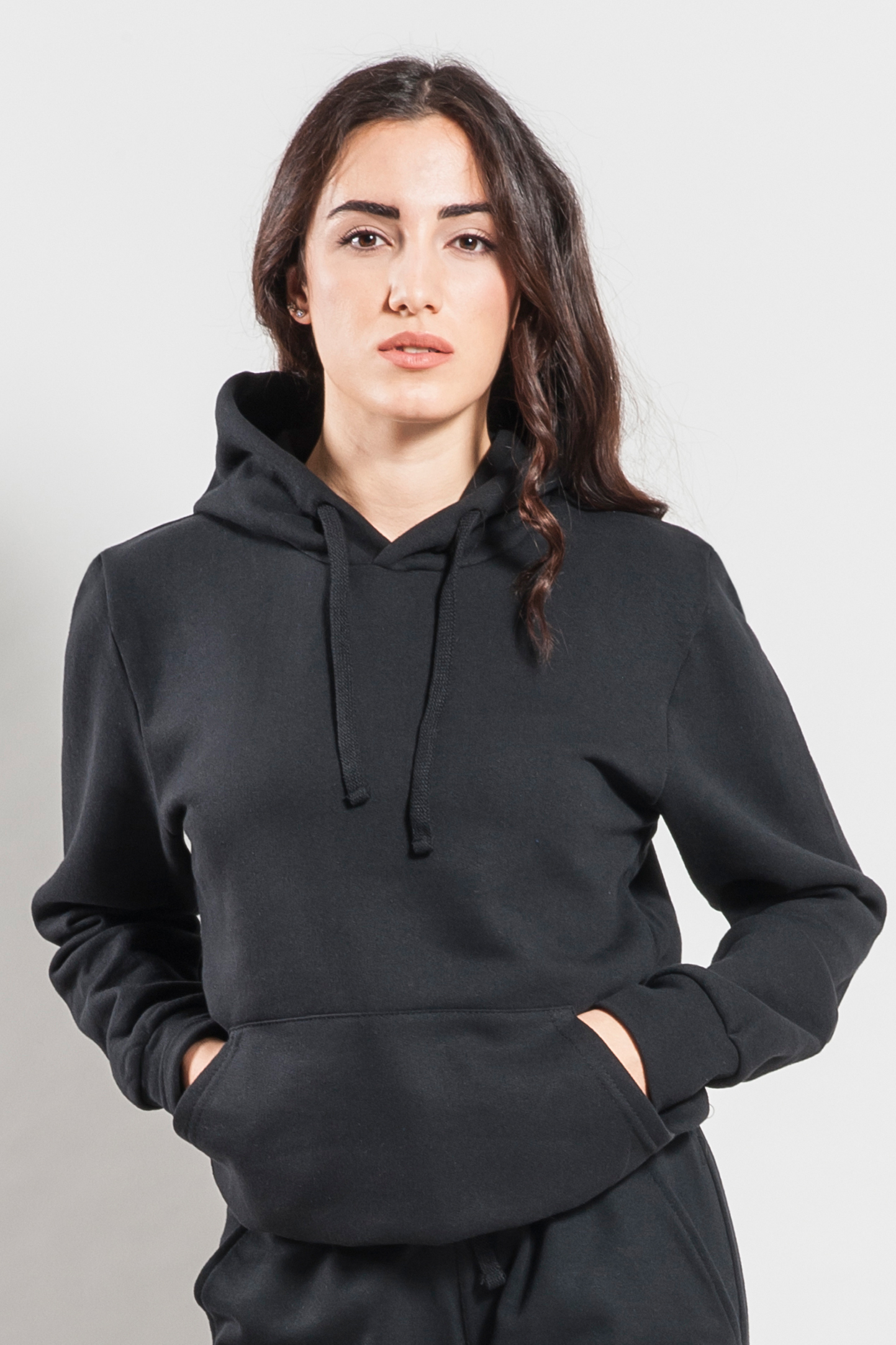 Sudadera con capucha F/Terry para mujer, 70 % algodón/30 % poliéster, 240 g/m², negra, talla S