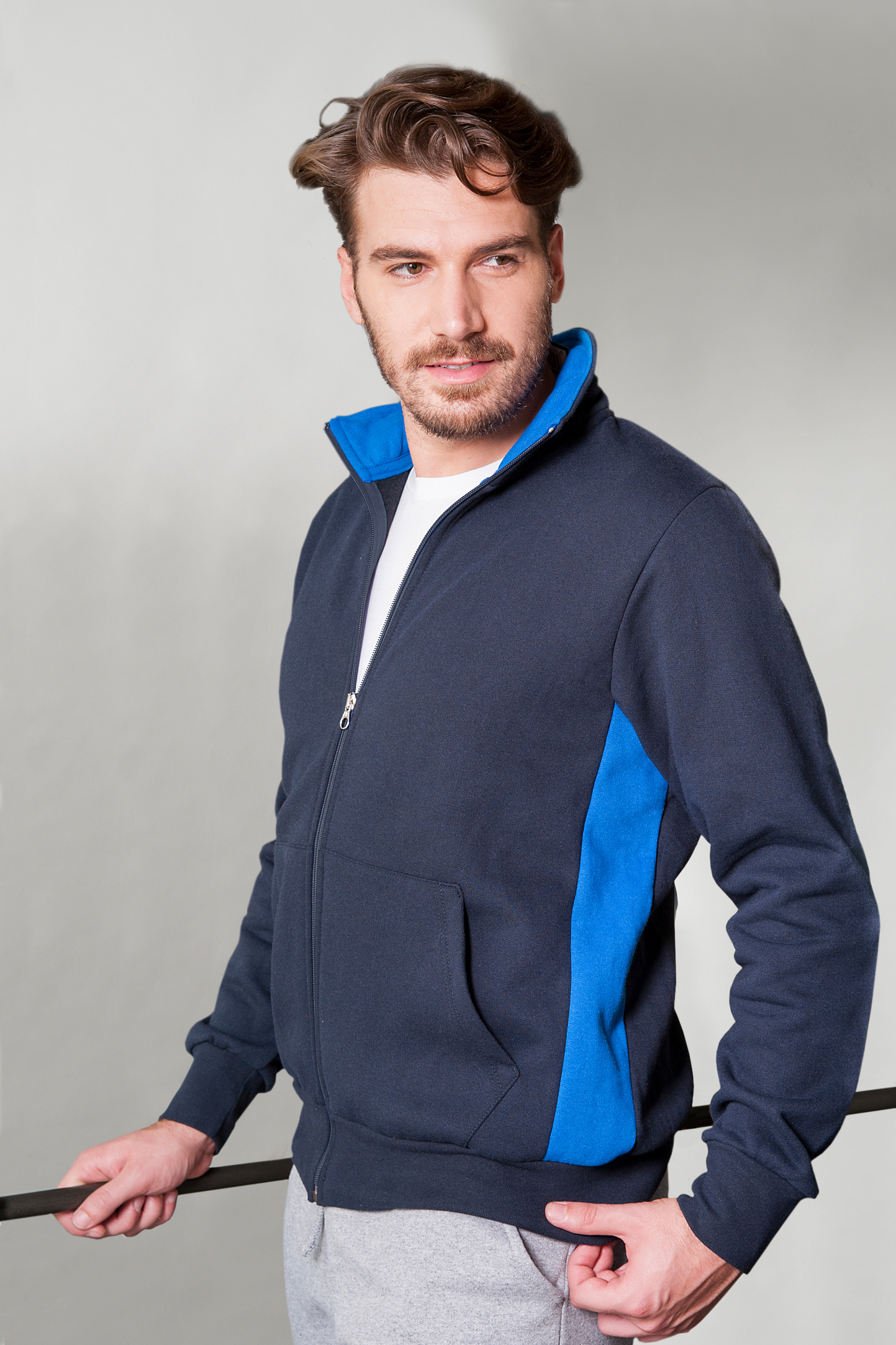 Sudadera con cremallera larga, contraste, 70/30% algodón/poliéster, 280 g, azul/azul marino, Sport S