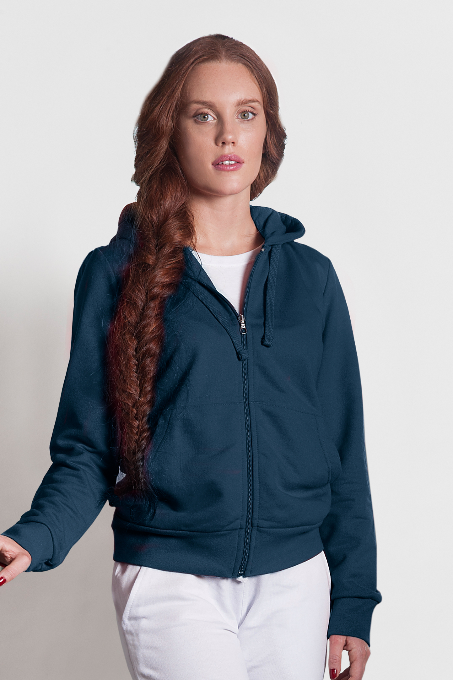 Sudadera con capucha y cremallera para mujer, 70 % algodón/30 % poliéster, 280 g/m², color negro, talla S