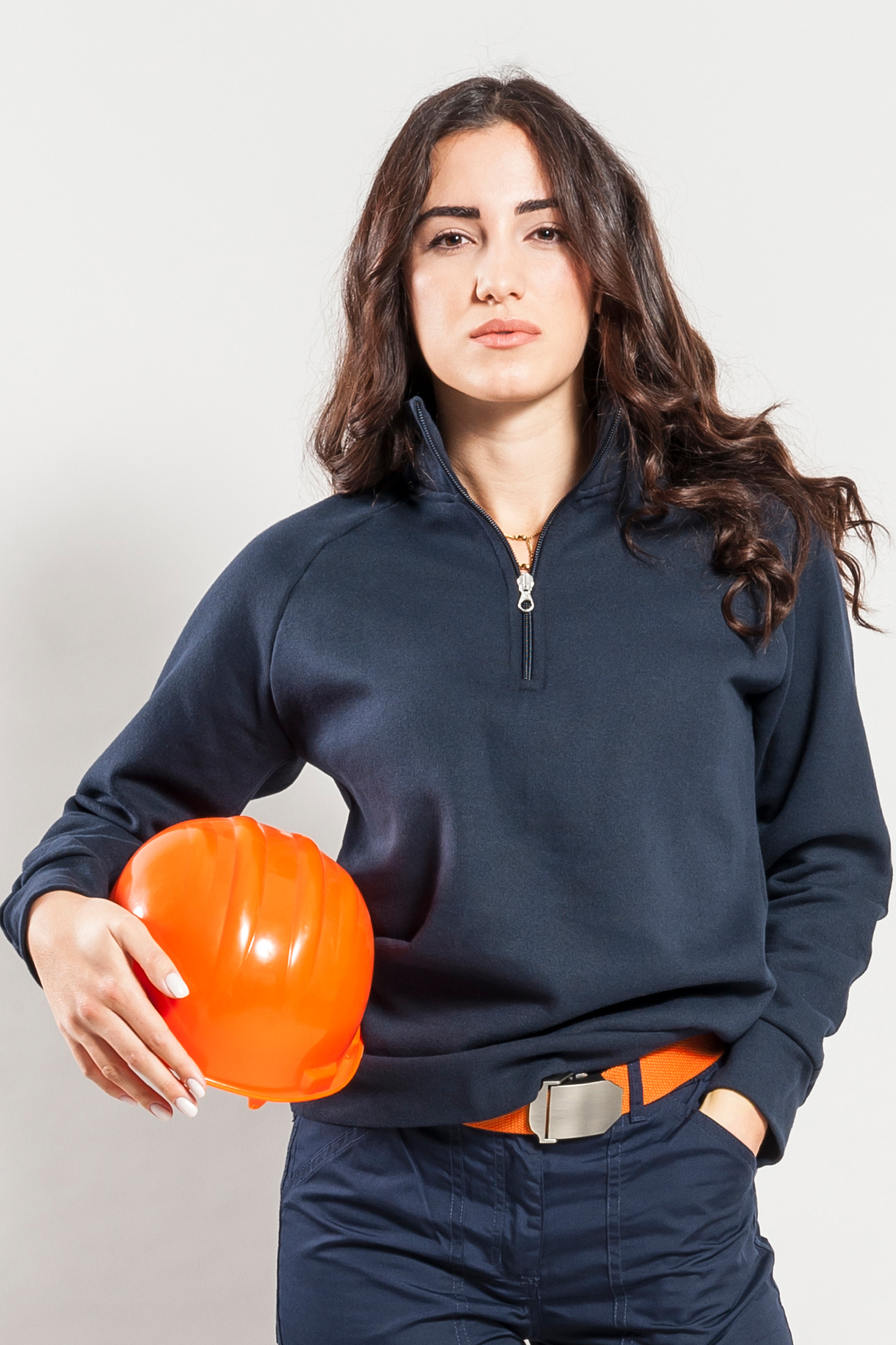 Sudadera de mujer con cuello con cremallera, 70 % algodón/30 % poliéster, 280 g/m², color negro, talla S