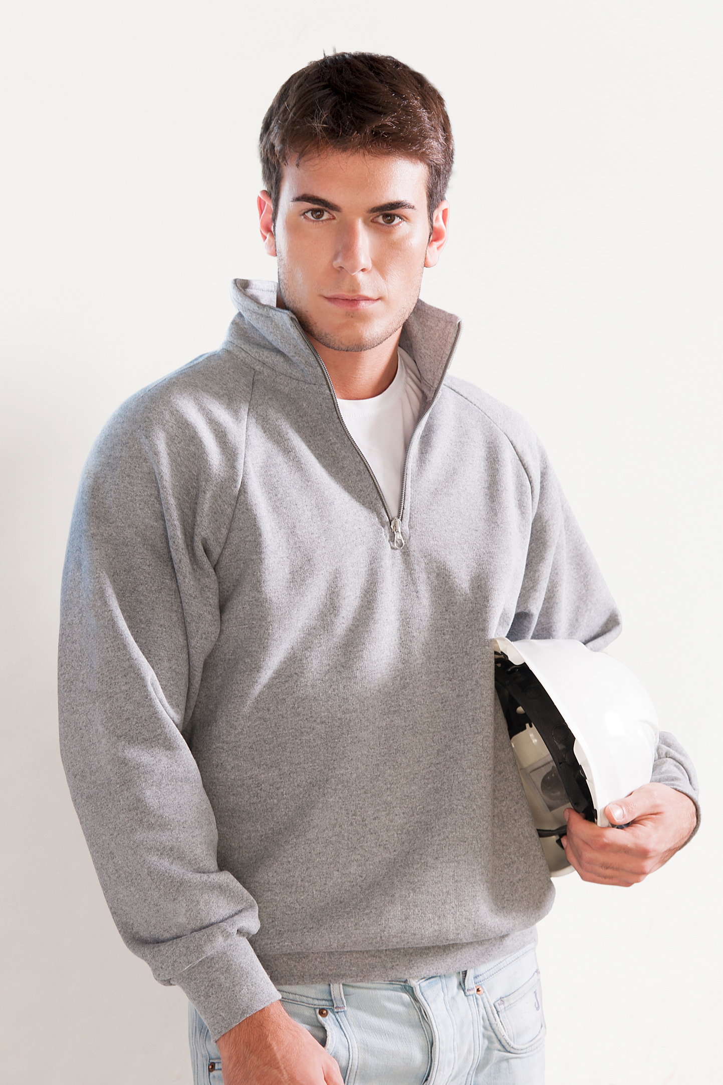 Sudadera de felpa con cuello con cremallera, 70 % algodón/30 % poliéster, 240 g/m², color negro, talla XS.