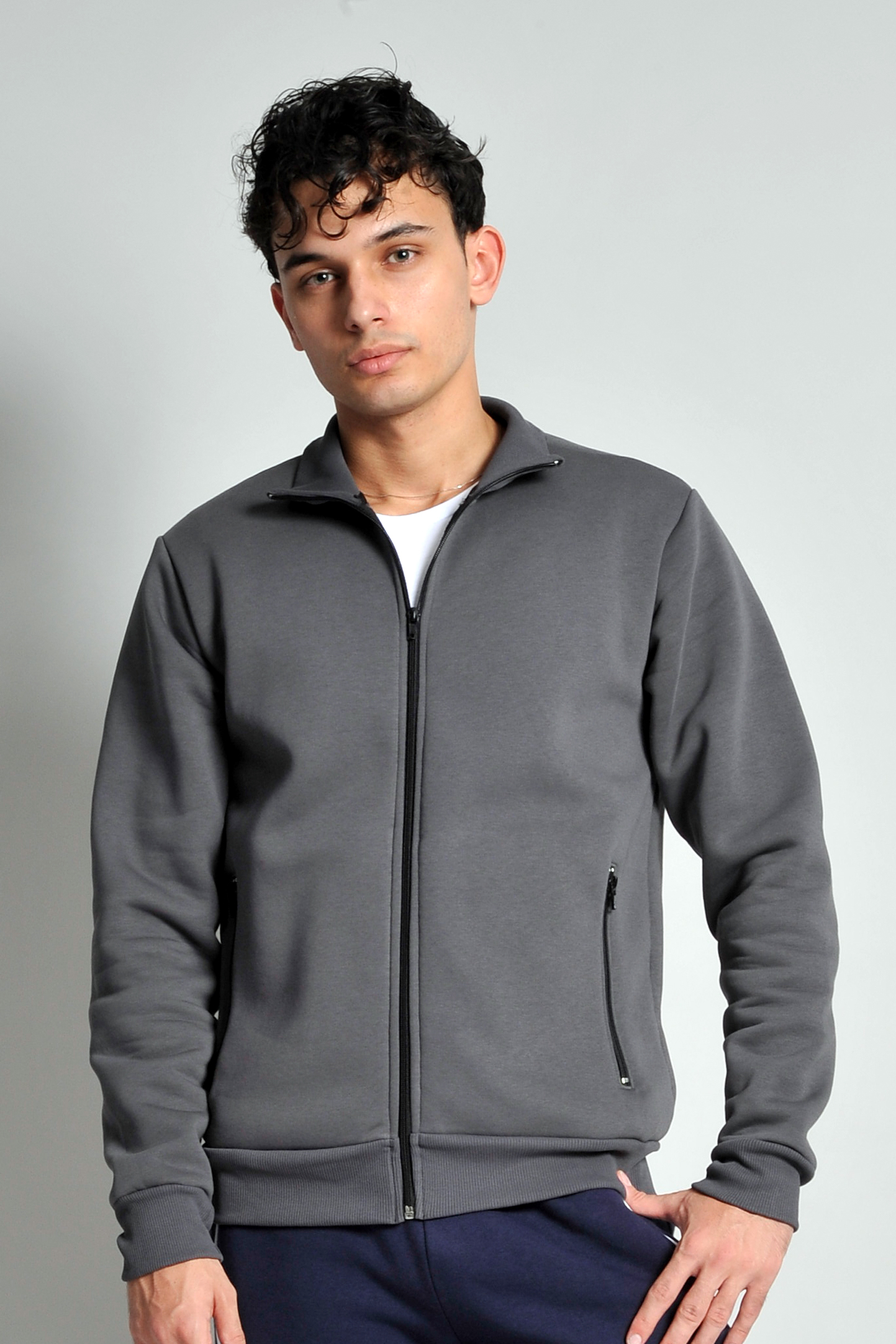 Chaqueta de felpa suave 75/25% algodón/poliéster 320 gr/m Negro/Cremallera Negro XS