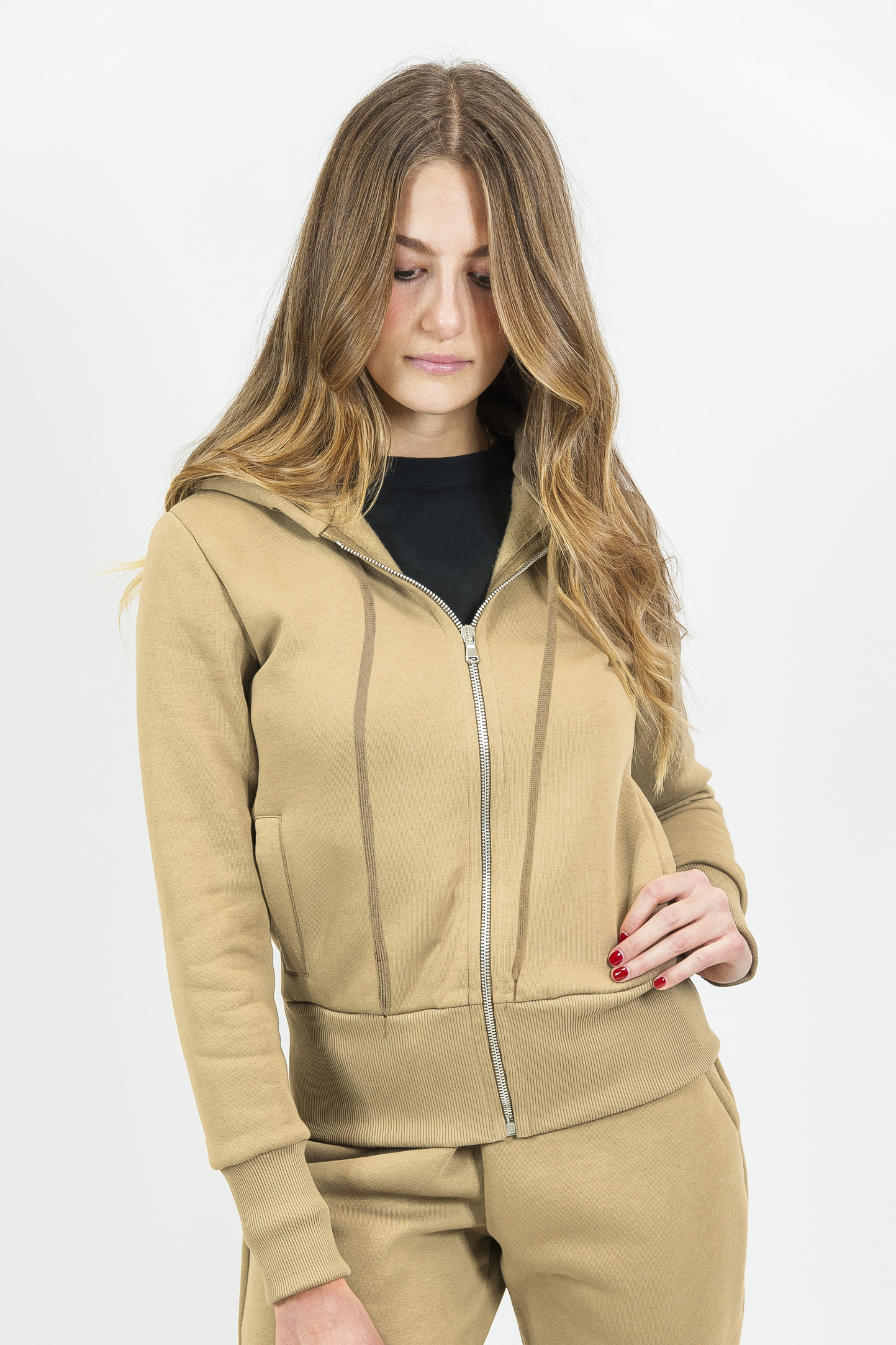 Sudadera con capucha y cremallera para mujer, suave, 75 % algodón/25 % poliéster, 320 g/m², negra, talla XS - Blanco crema S