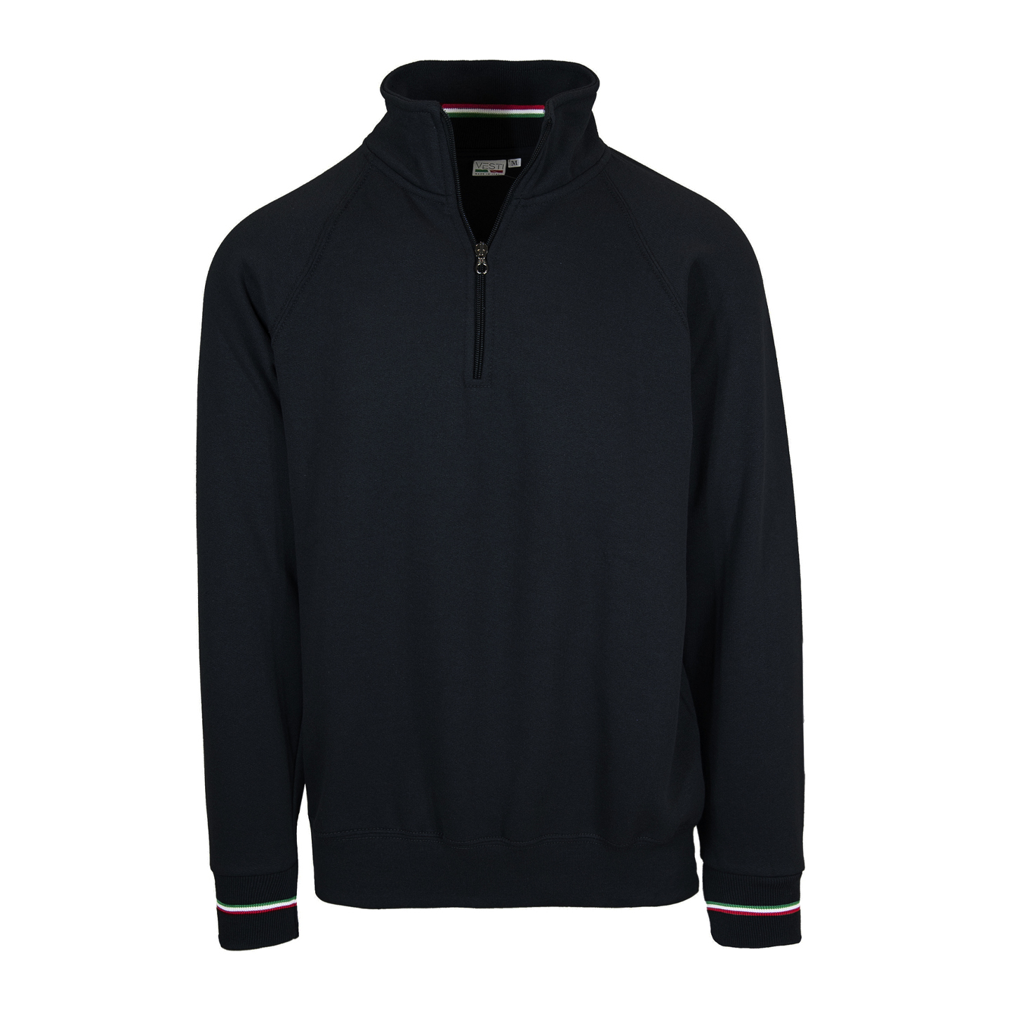 Sudadera italiana con cremallera en el cuello, 50 % algodón/50 % poliéster, 280 g/m², color negro, ECO XS - 12E - Negro ECO XS