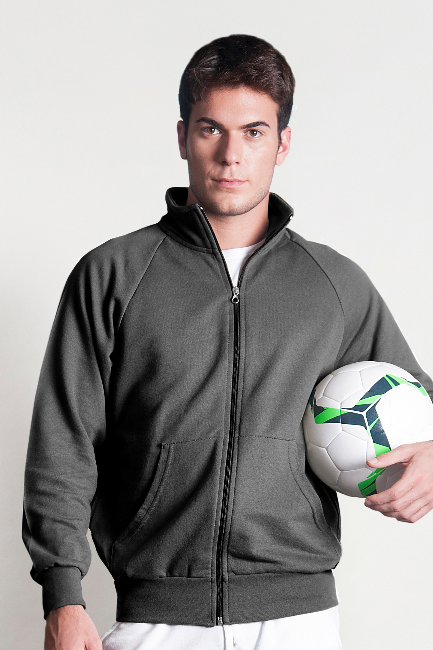 Sudadera tipo chaqueta larga con cremallera, 70 % algodón/30 % poliéster, 280 g/m², color negro, talla XS.