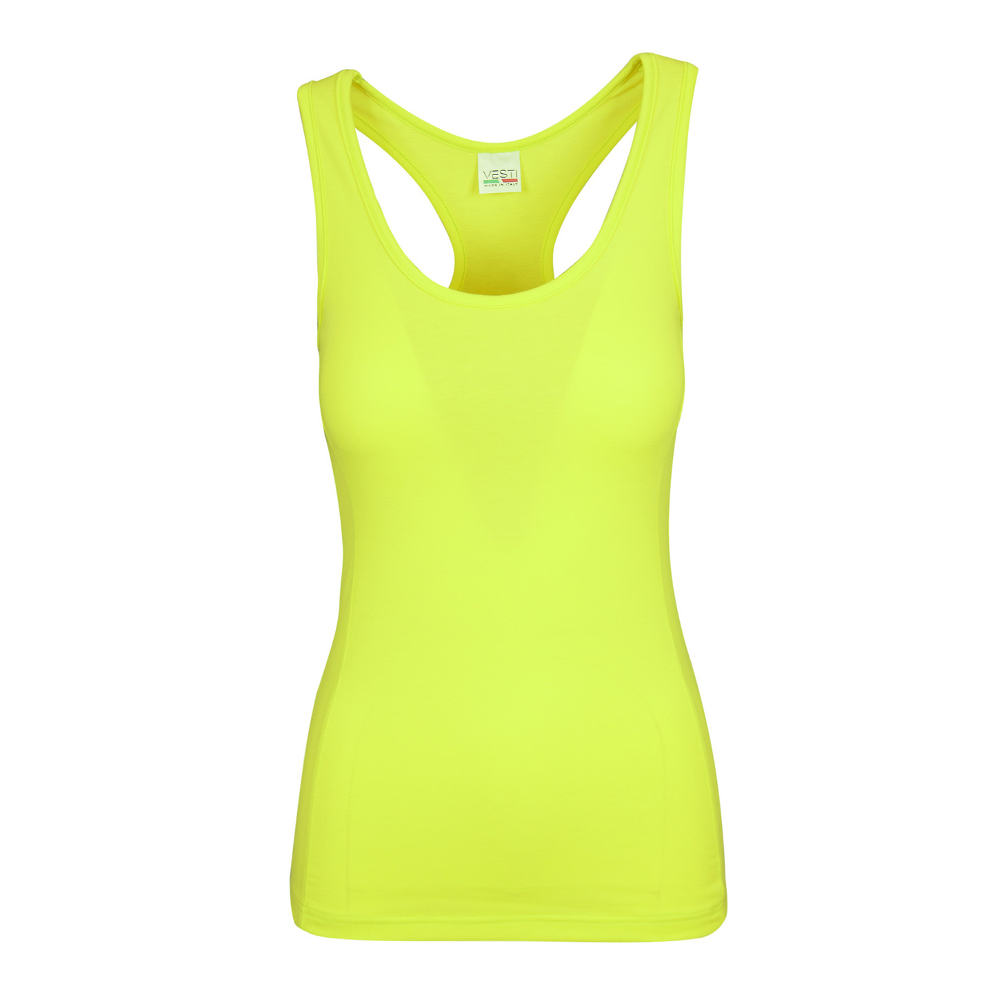 Camiseta sin mangas estilo nadadora para mujer, 90 % algodón, 10 % algodón, 170 g, gris jaspeado, talla XS - YF - Amarillo fluorescente XS