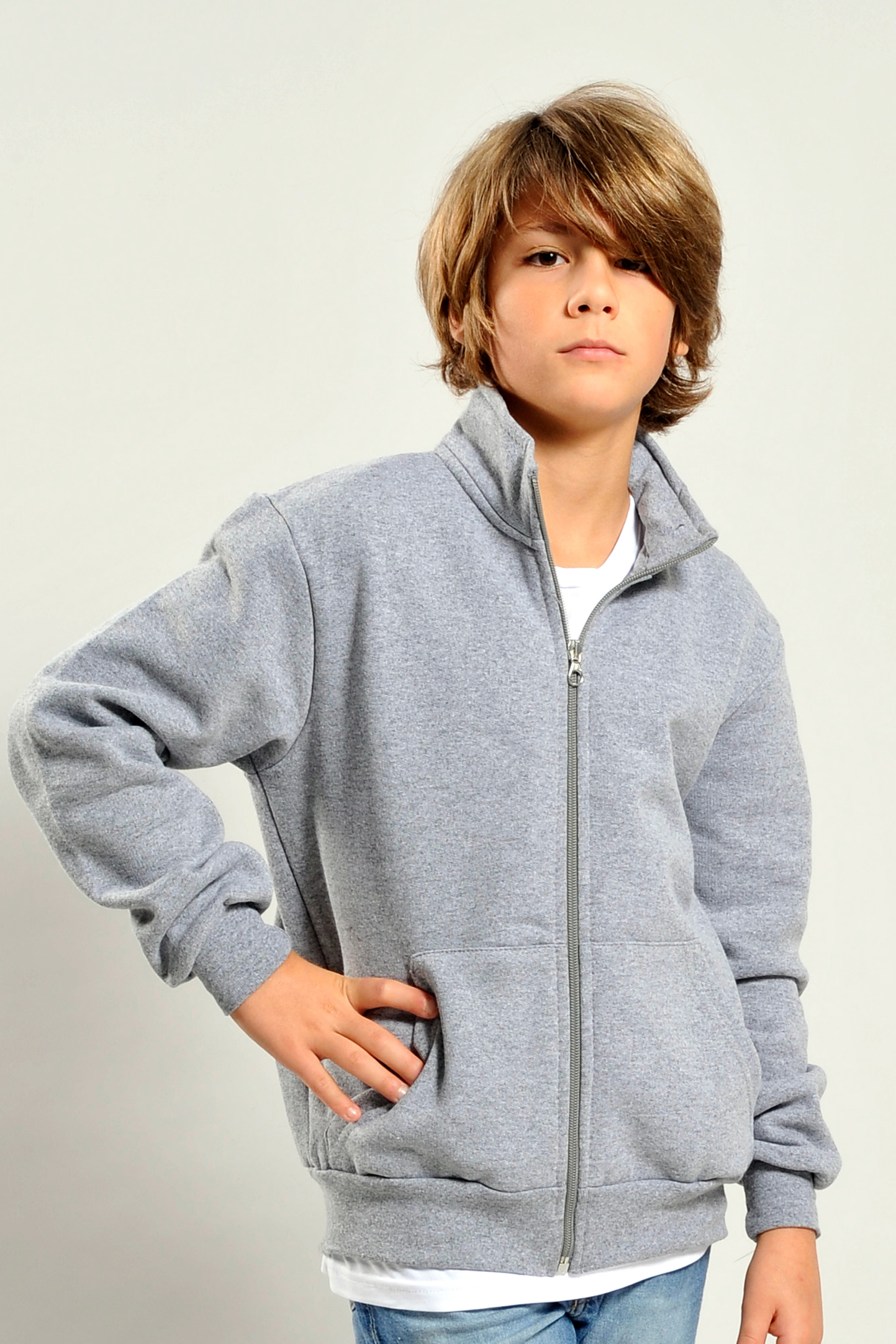 Chaqueta infantil tipo sudadera, 70 % felpa/30 % algodón/poliéster, 240 g, color negro, talla XXS 1/2 años.