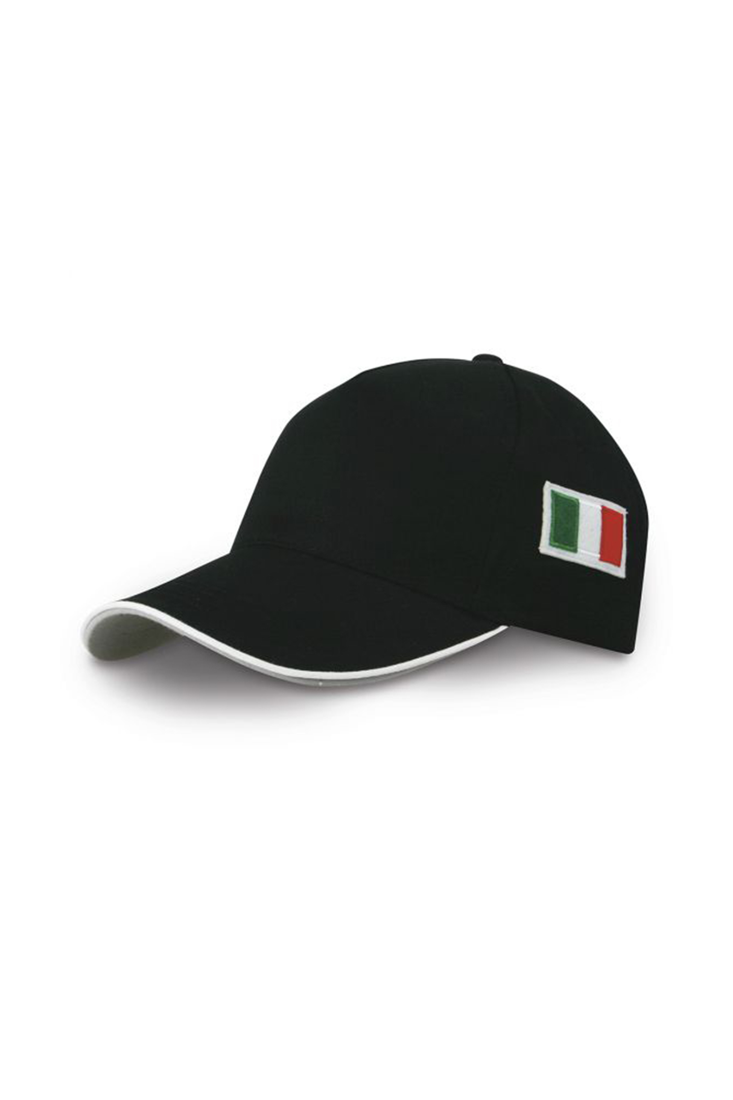 Gorra con bandera de 5 paneles, 65/35% poliéster/algodón, color negro. - BK - Negro