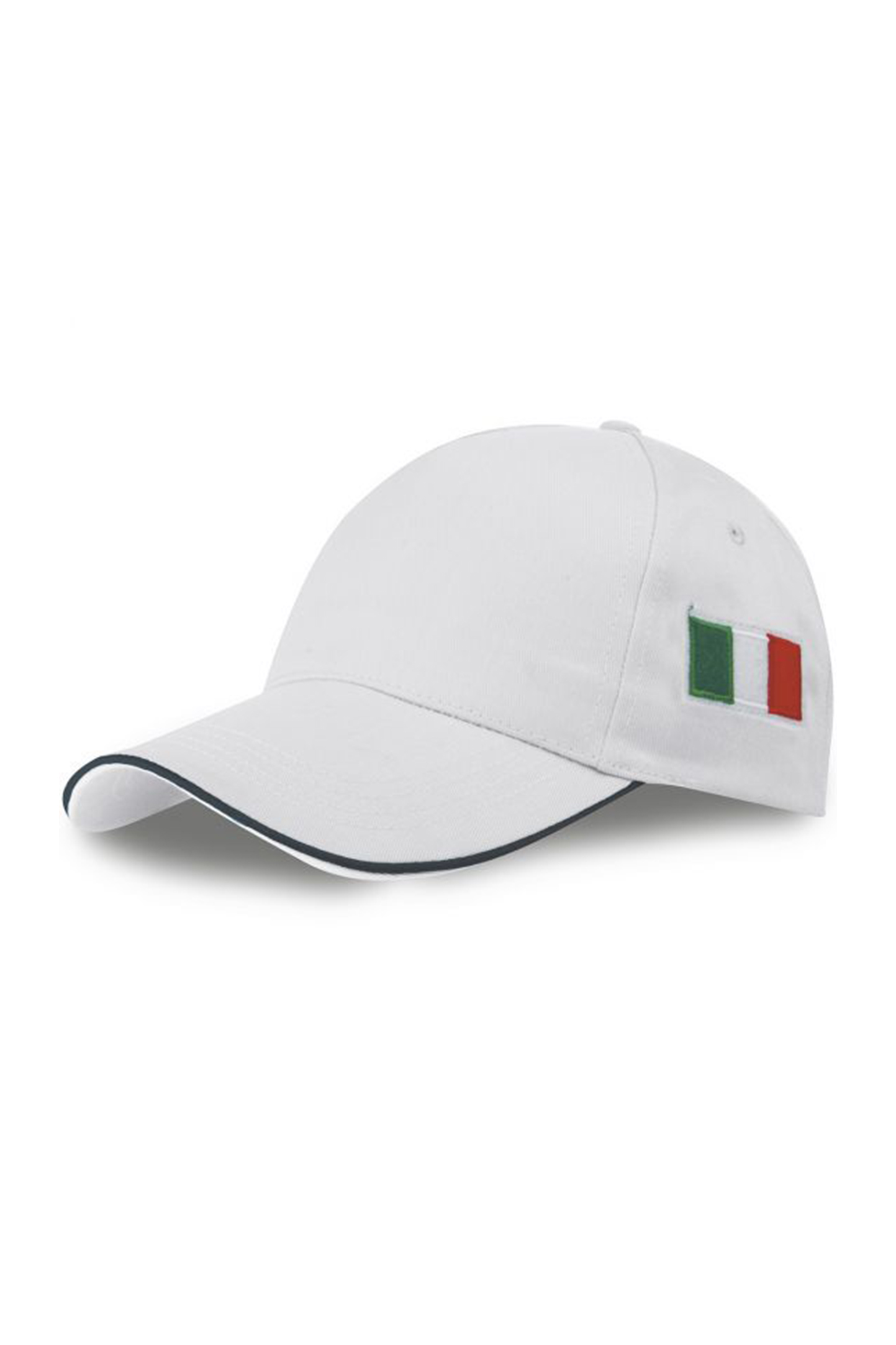 Gorra con bandera de 5 paneles, 65/35% poliéster/algodón, color negro. - WH - Blanco