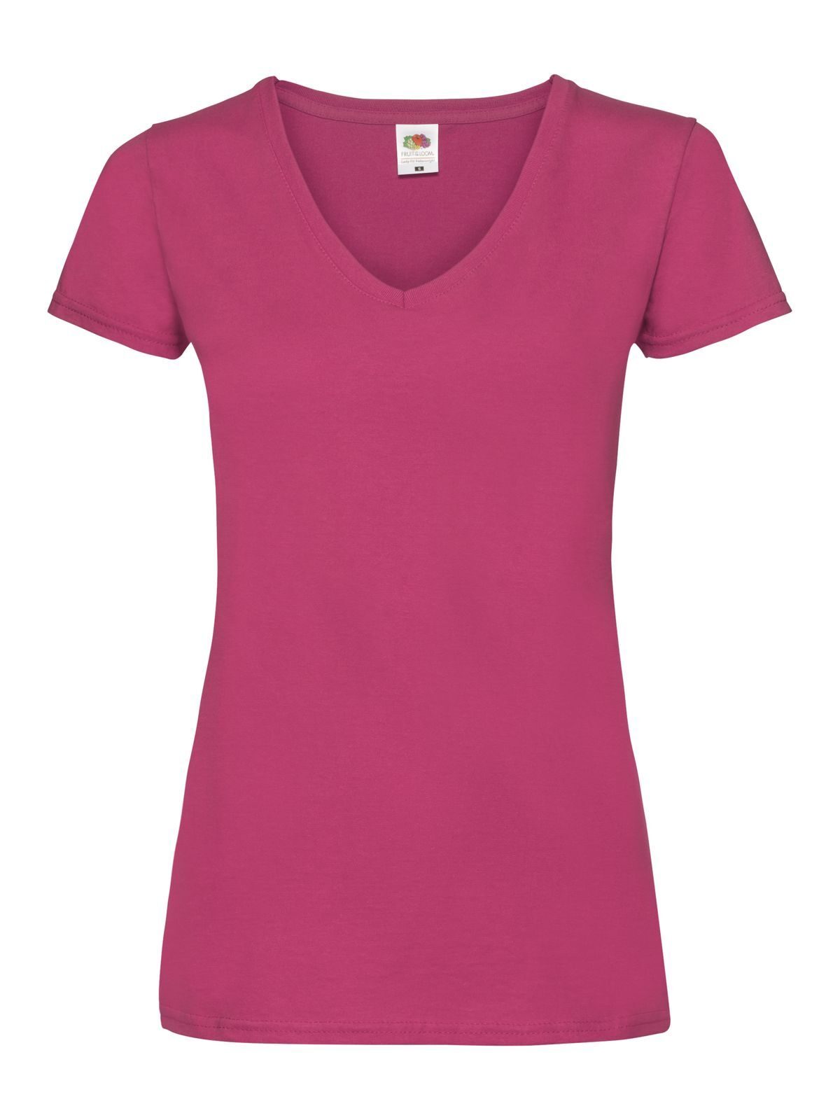 Camiseta de cuello en V Valueweight para mujer - Fucsia