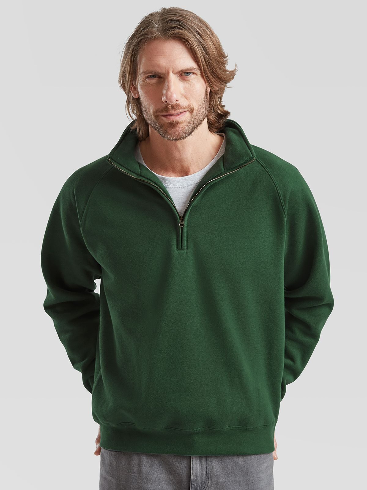 Sudadera raglán con cuello de cremallera premium