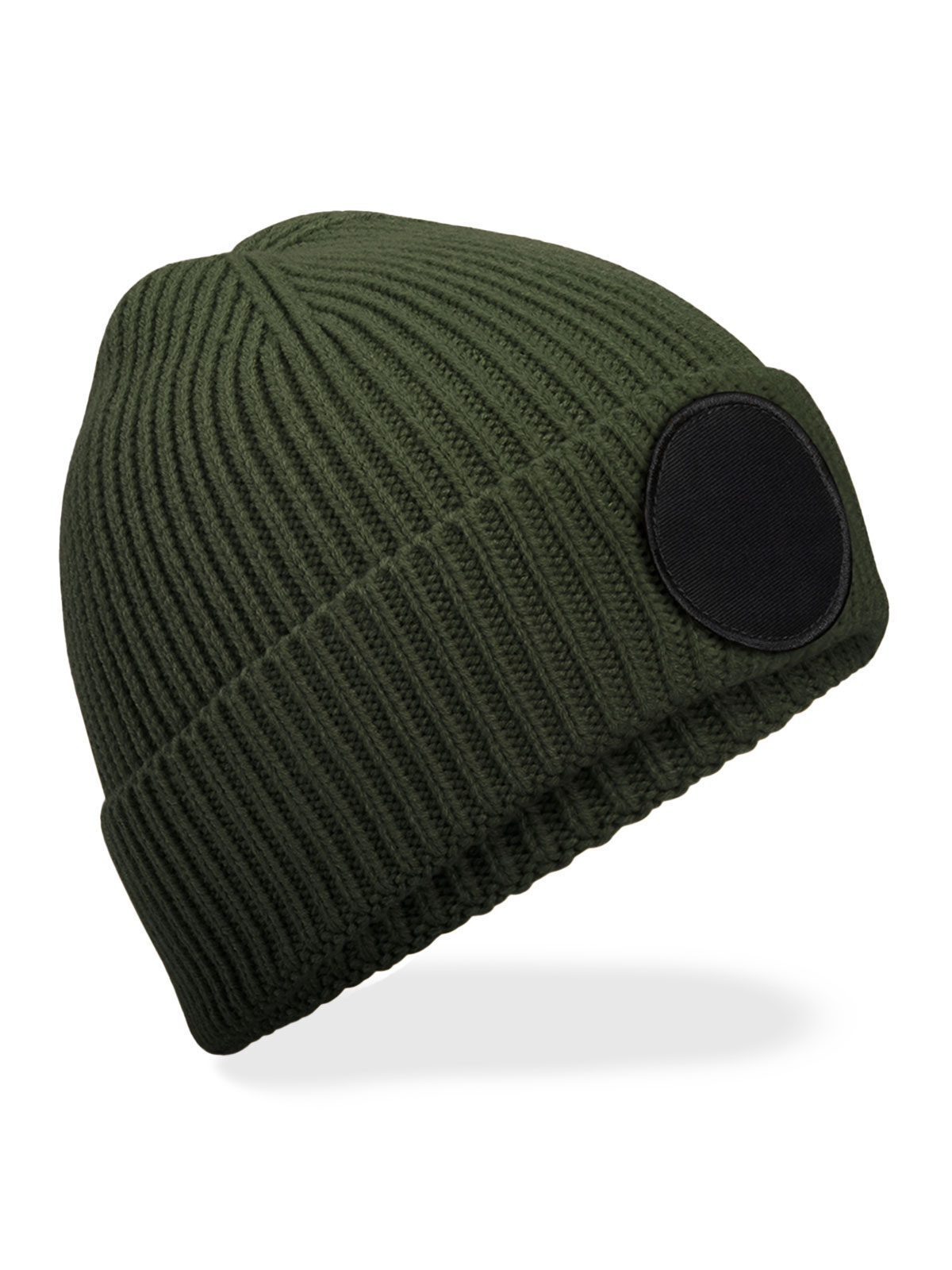 Gorro con parche circular de moda - Verde oliva/negro