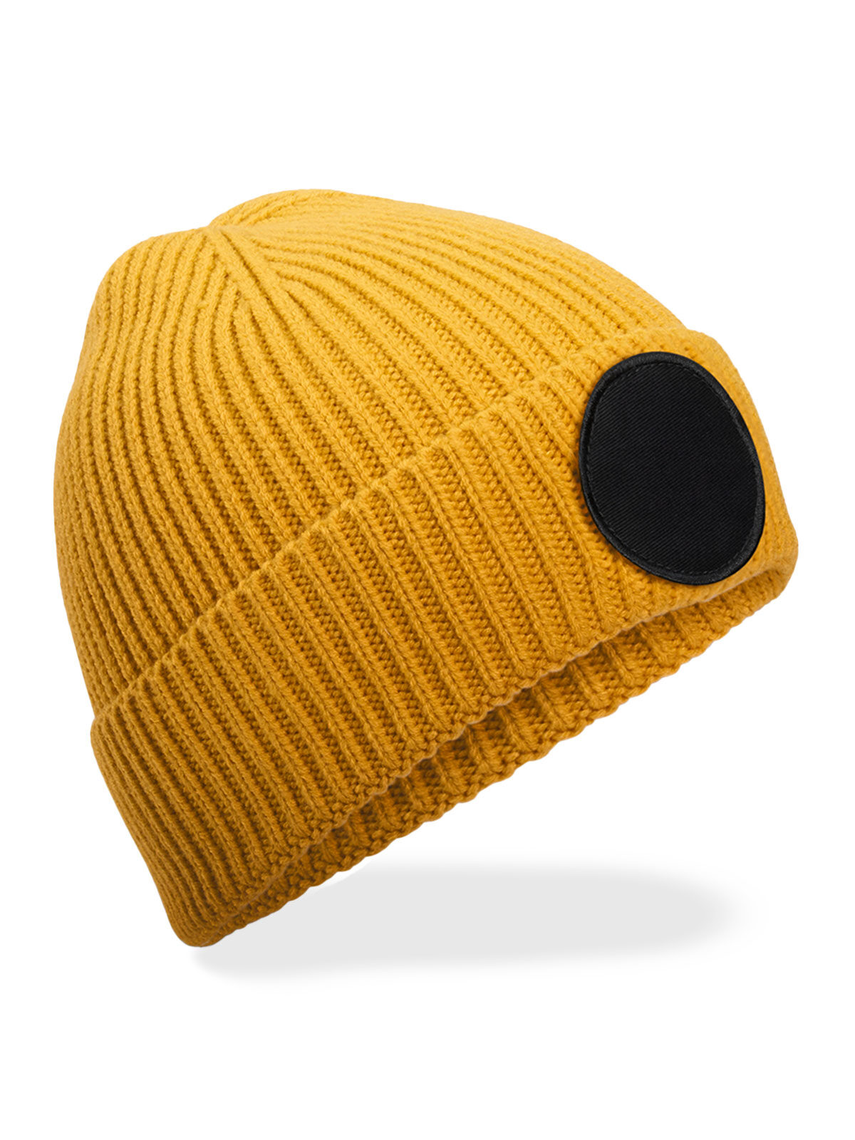 Gorro con parche circular de moda - Mostaza/negro