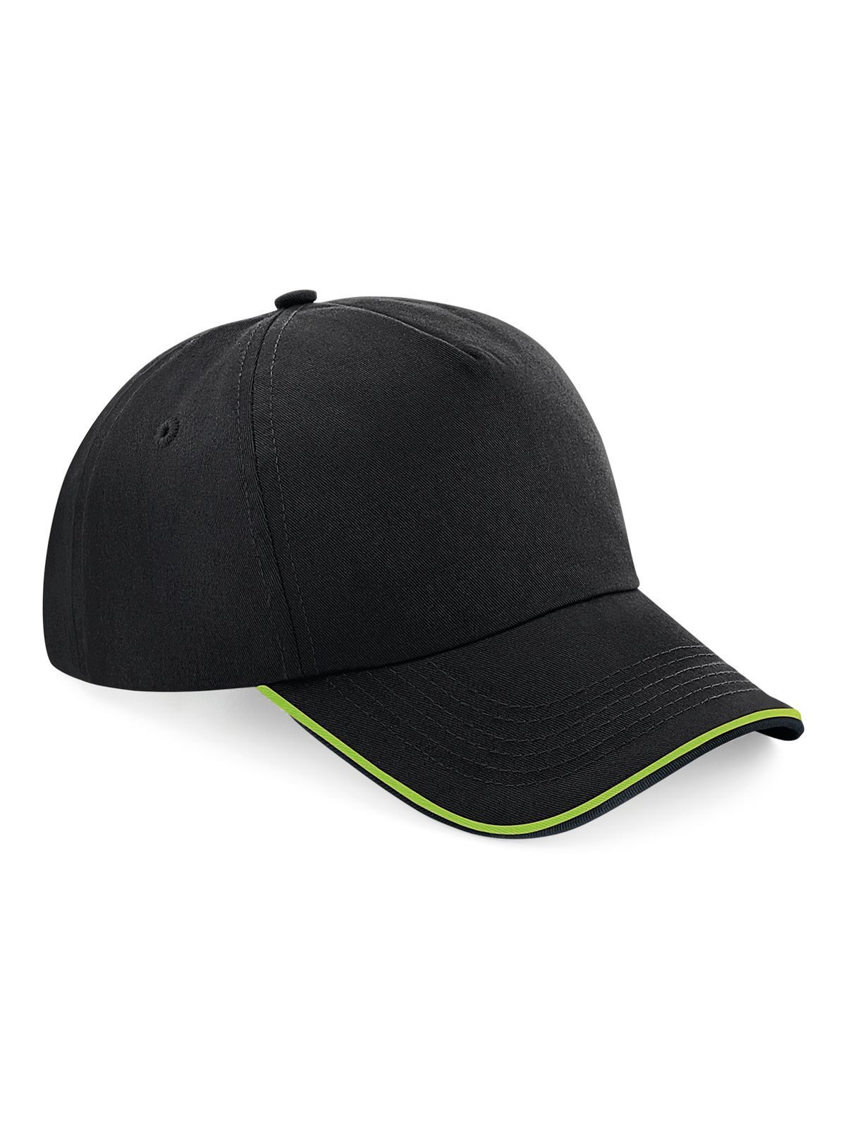 Gorra auténtica de 5 paneles con visera ribeteada - BLKL - Negro/verde lima