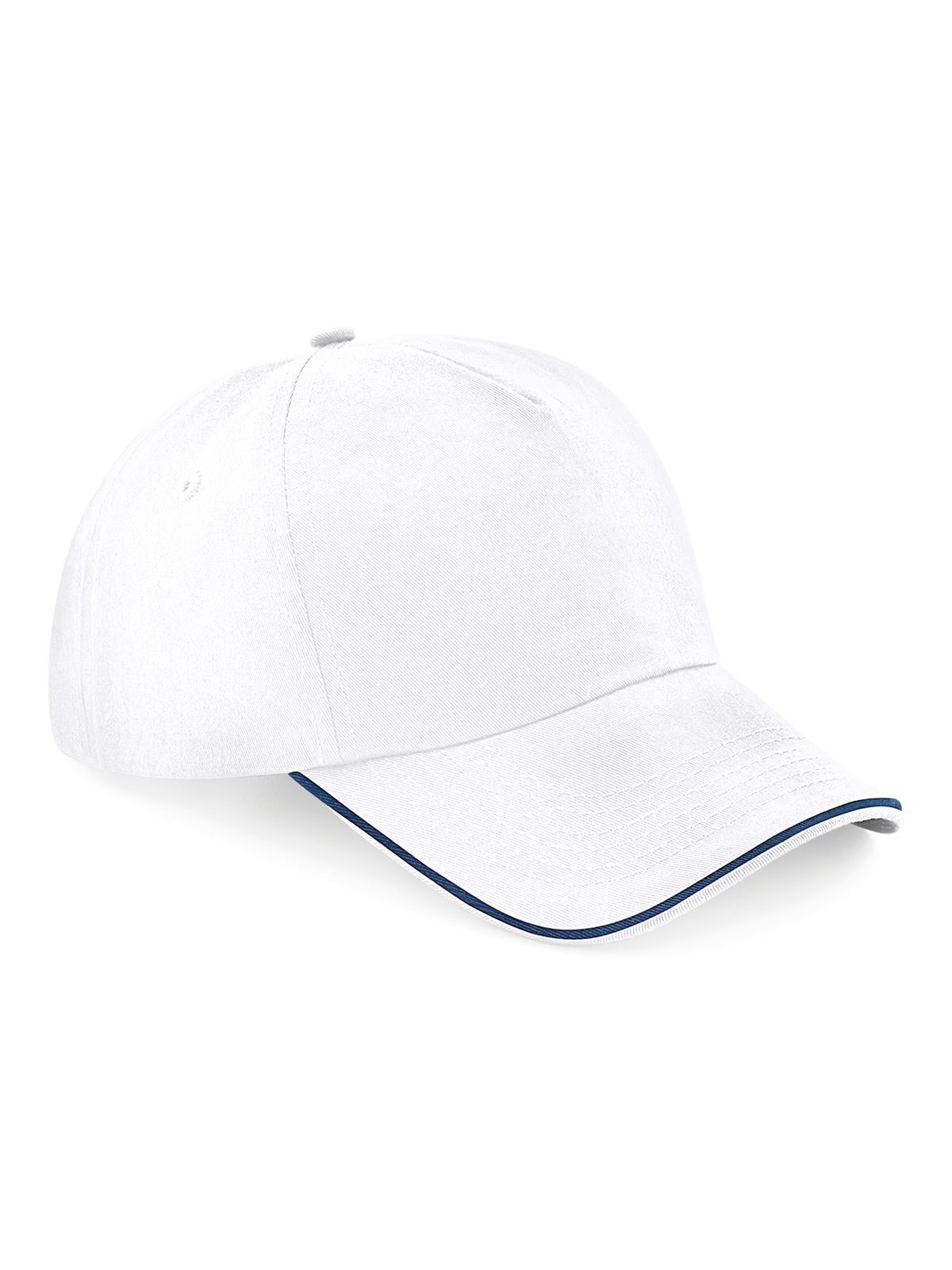 Gorra auténtica de 5 paneles con visera ribeteada - Blanco/azul marino francés