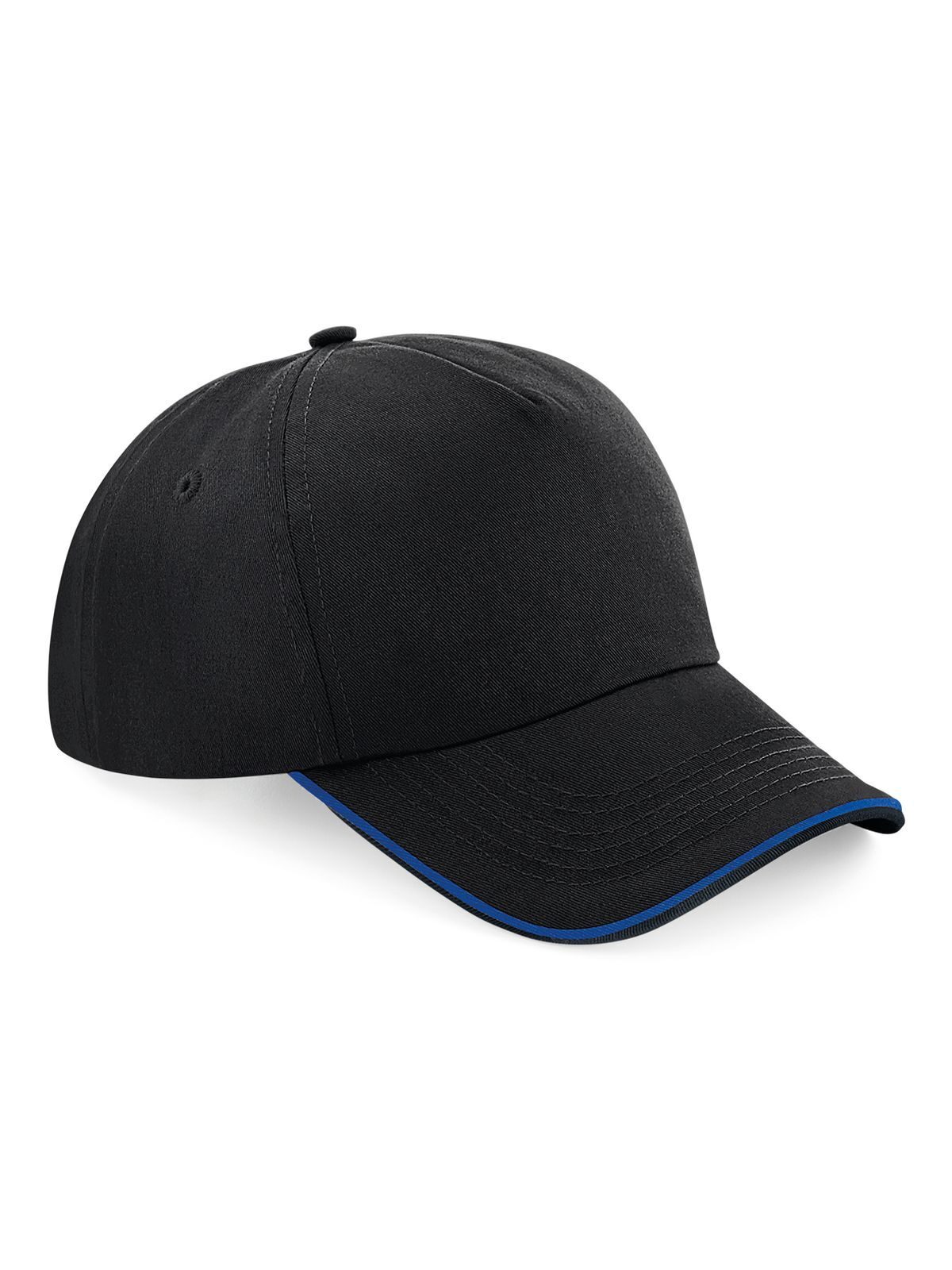 Gorra auténtica de 5 paneles con visera ribeteada - Negro/azul real brillante