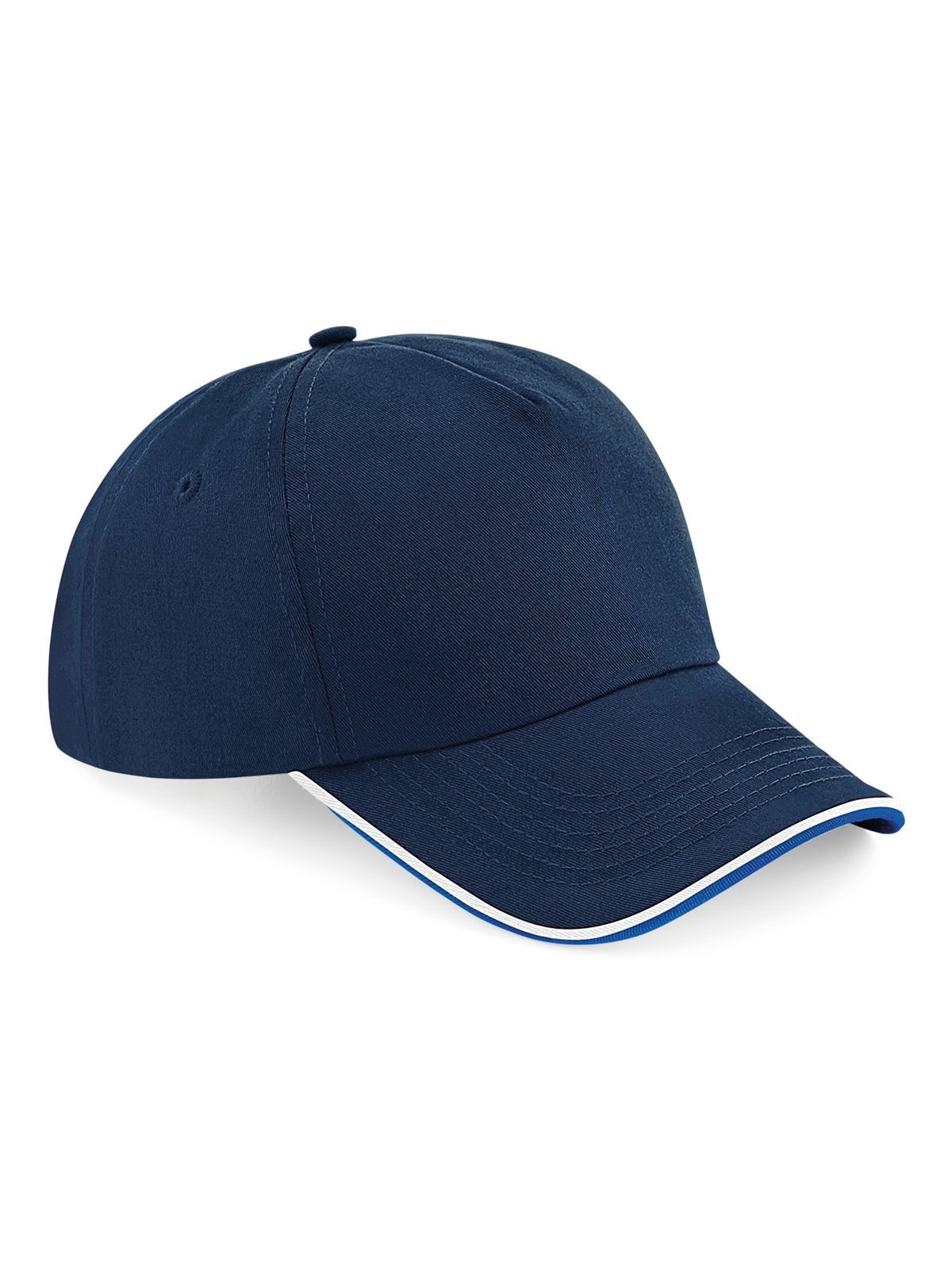 Gorra auténtica de 5 paneles con visera ribeteada - Azul marino francés/azul real brillante/blanco