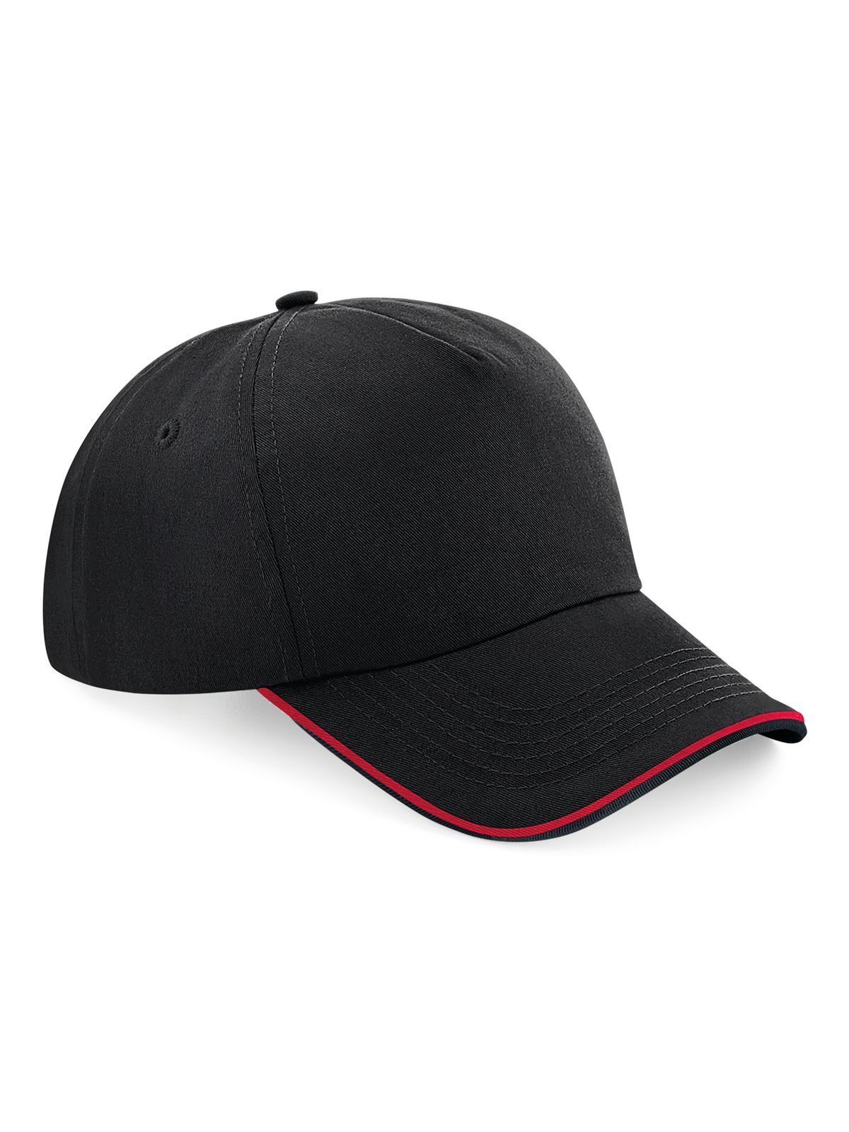 Gorra auténtica de 5 paneles con visera ribeteada - Negro Rojo Clásico