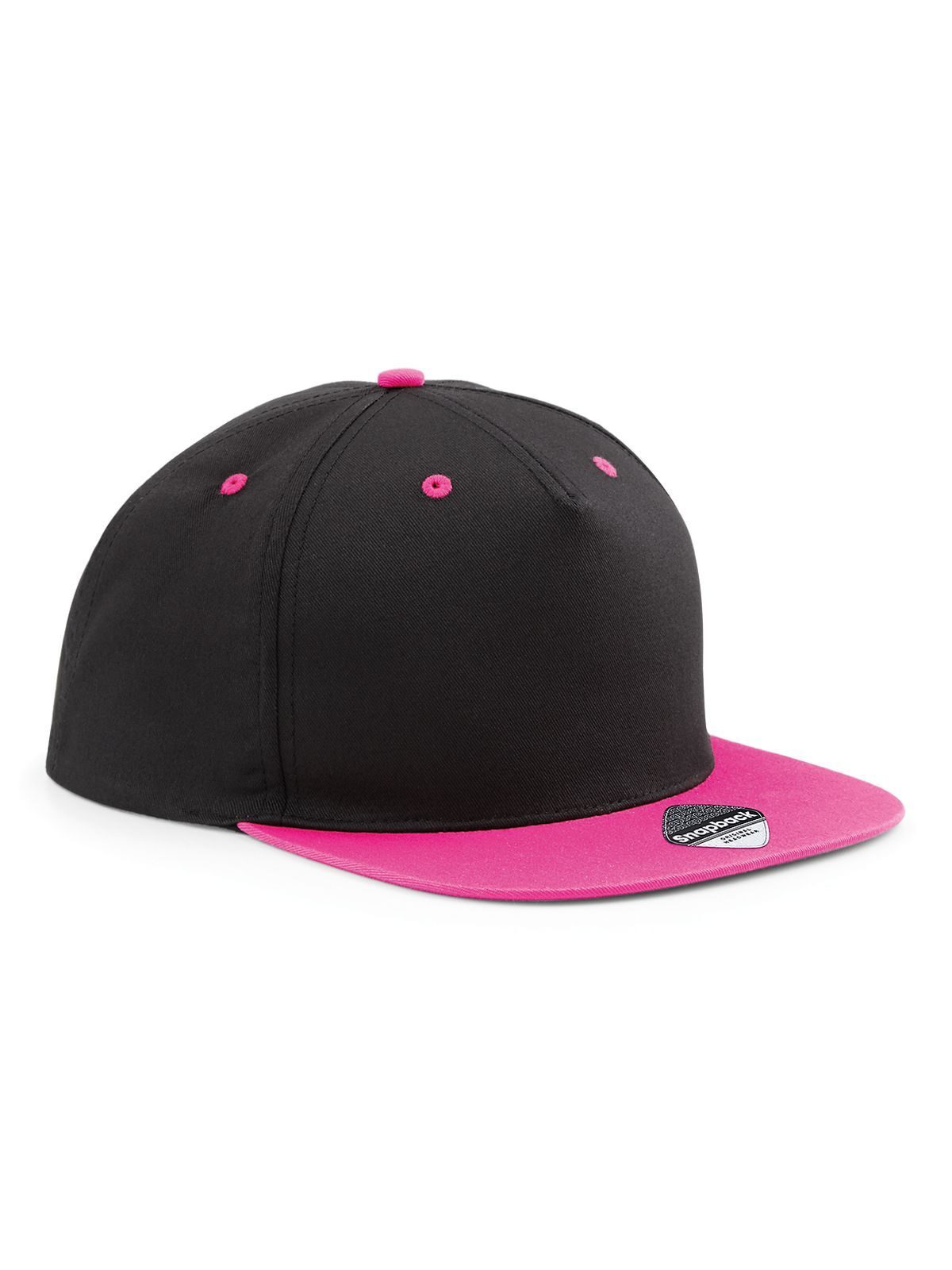 Gorra snapback de contraste de 5 paneles - Negro/fucsia