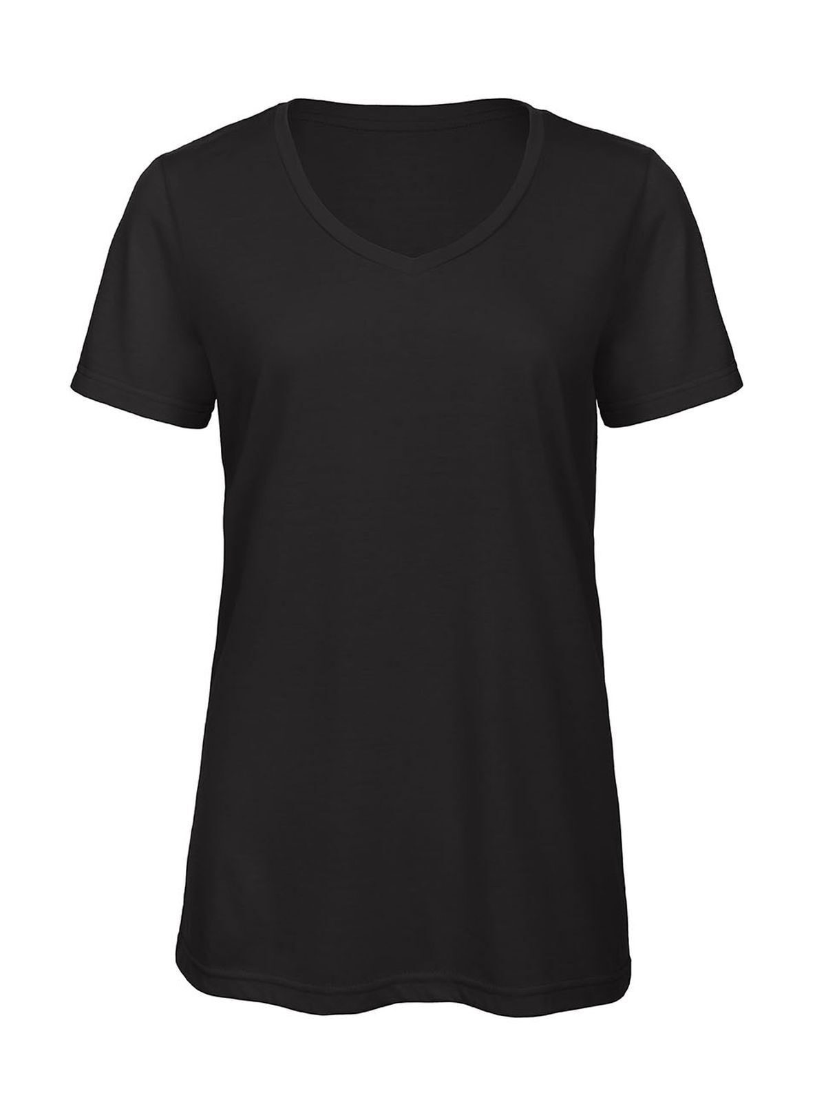 Camiseta de mujer con cuello en V y tejido triblend - 002 - Negro