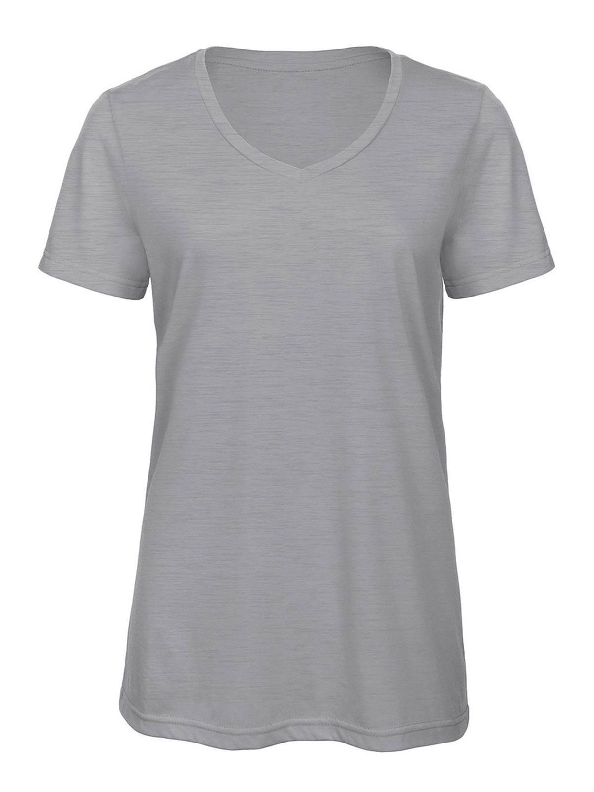 Camiseta de mujer con cuello en V y tejido triblend - HL613 - Gris claro jaspeado