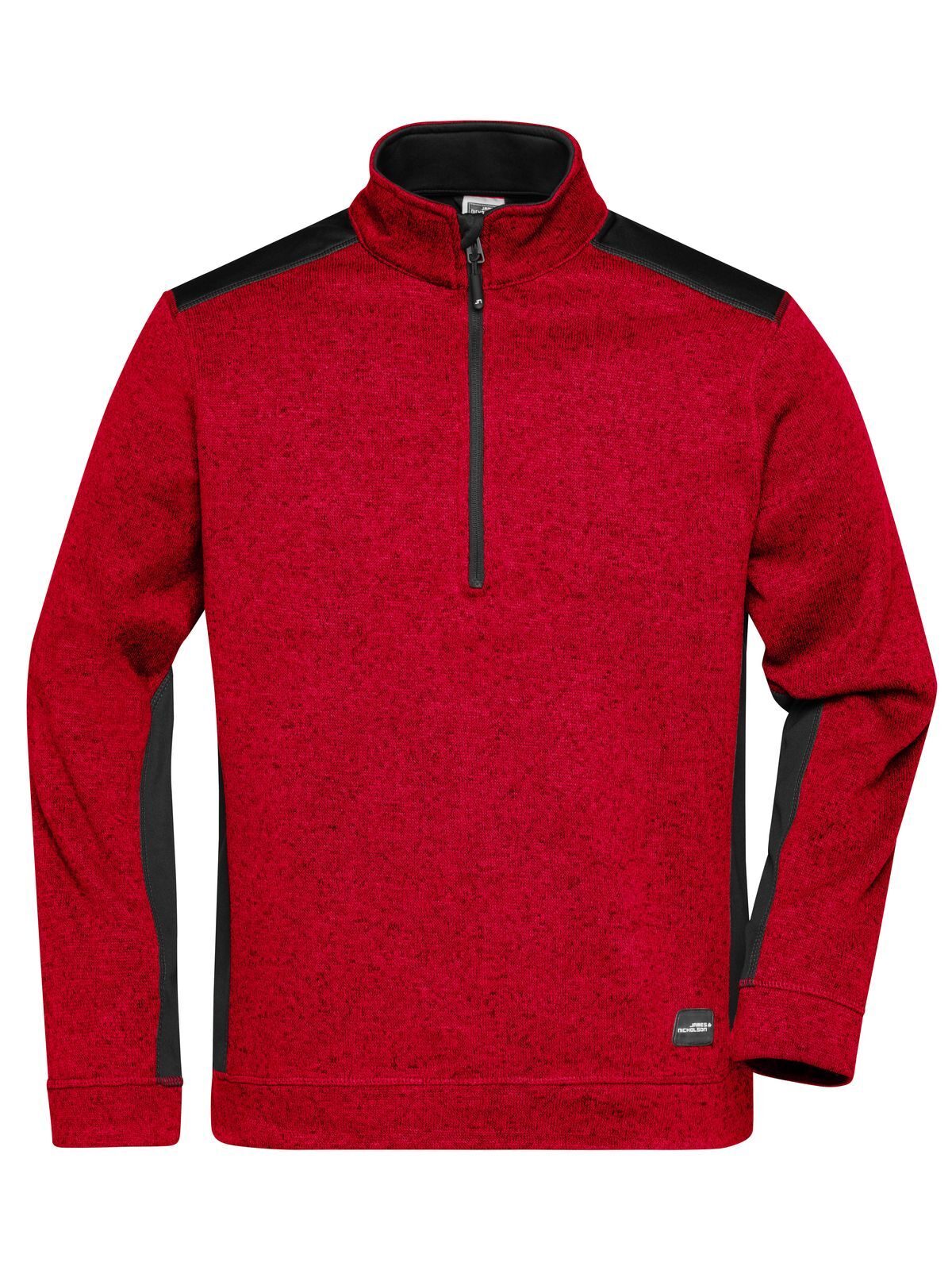 Chaqueta de trabajo de punto para hombre con media cremallera y forro polar - RESISTENTE - - RDMEBL - Rojo Melánge- Negro