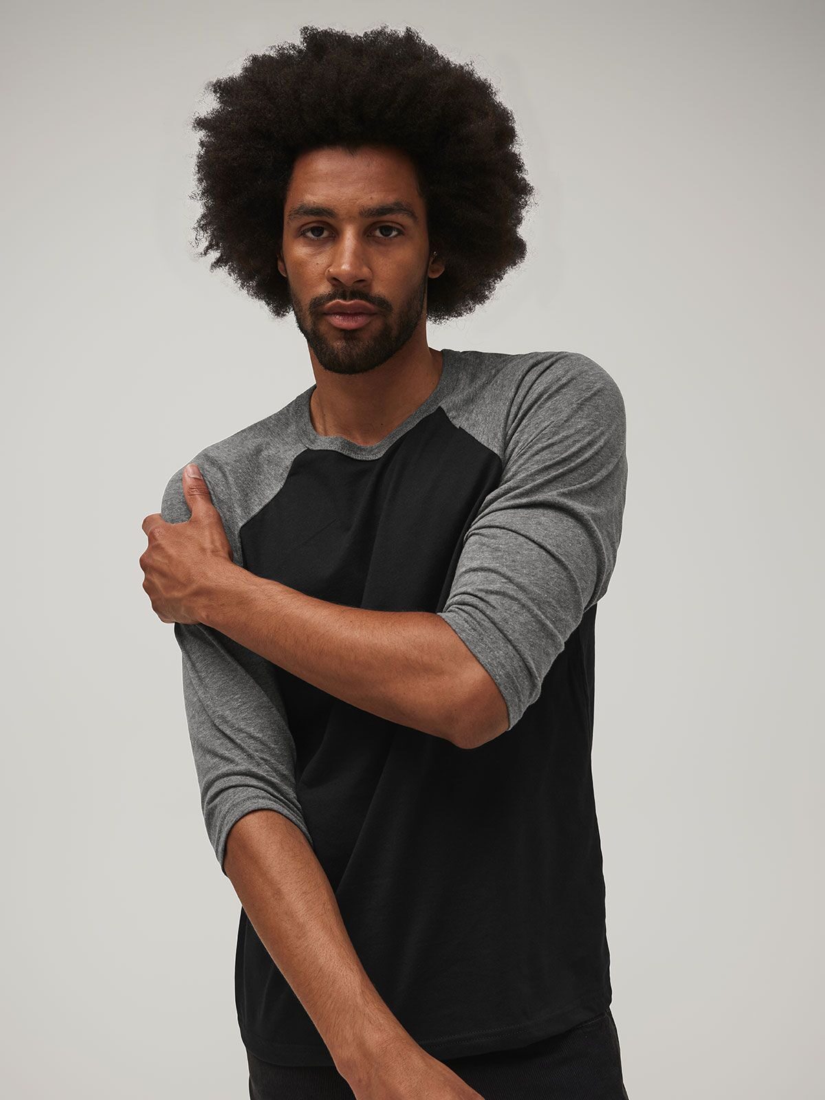 Camiseta de béisbol unisex de manga 3/4 - BK - Negro