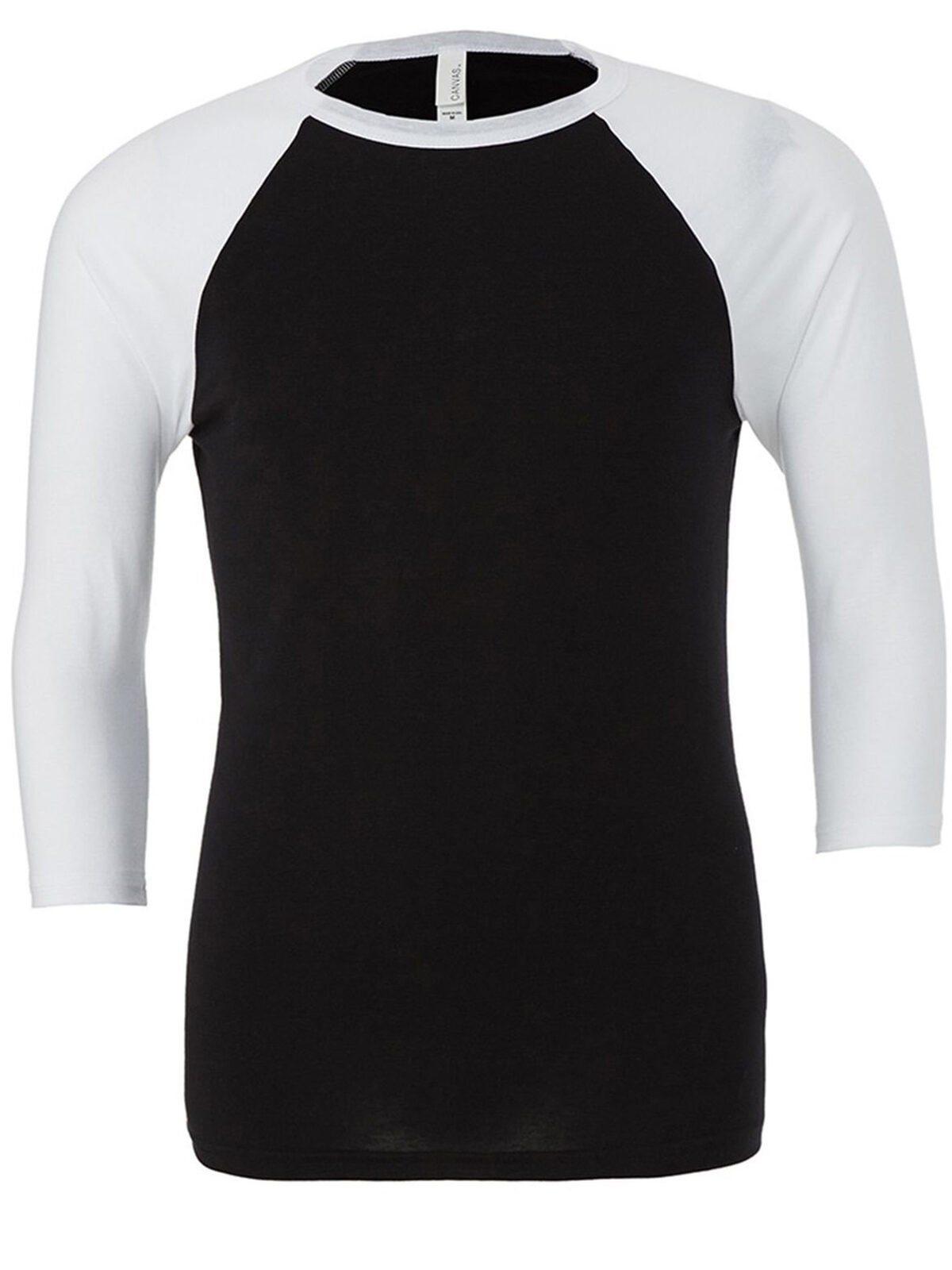 Camiseta de béisbol unisex de manga 3/4 - 0100 - Blanco y negro