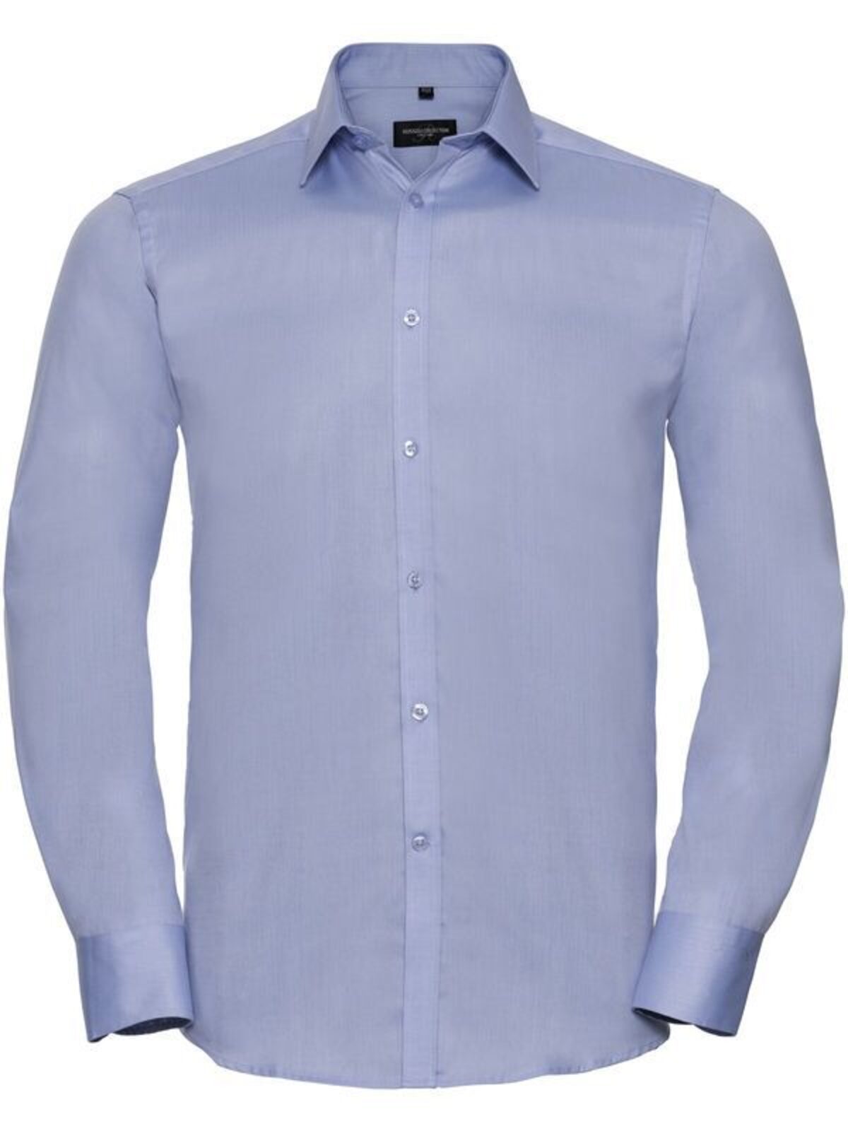 Camisa de manga larga a medida con estampado de espiga para hombre - Azul claro