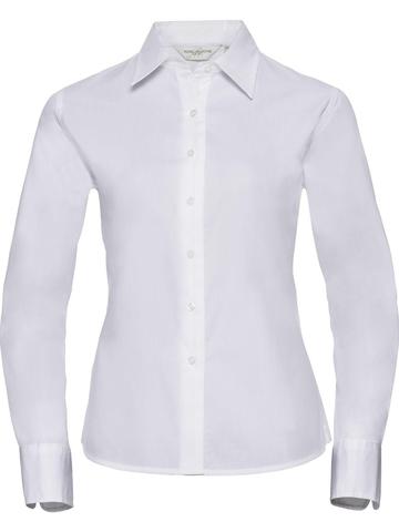 Camisa clásica de manga larga de sarga para mujer - 30 - Blanco