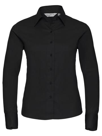 Camisa clásica de manga larga de sarga para mujer - 36 - Negro