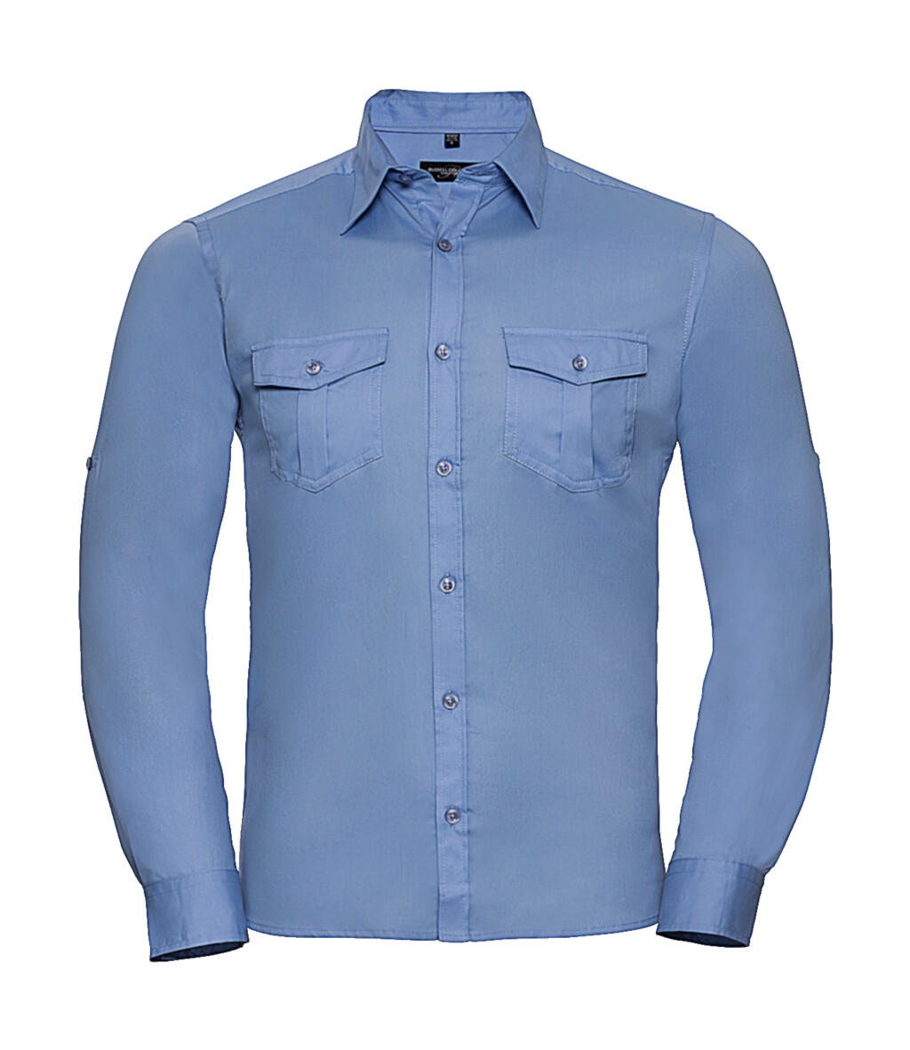 Camisa de manga larga para hombre con puños - BL - Azul