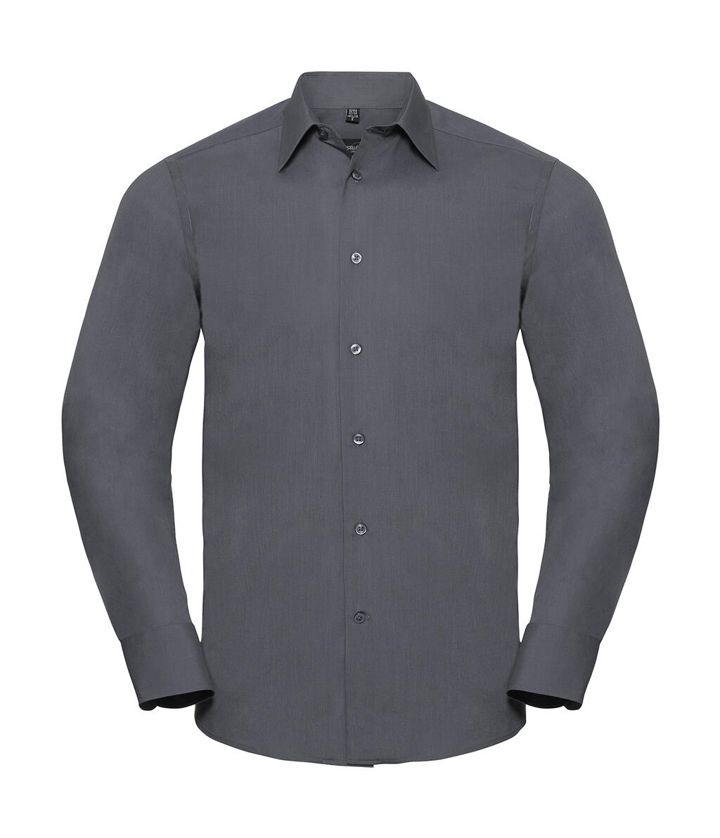 Camisa de manga larga para hombre de popelina de polialgodón con corte entallado. - Gris Convoy