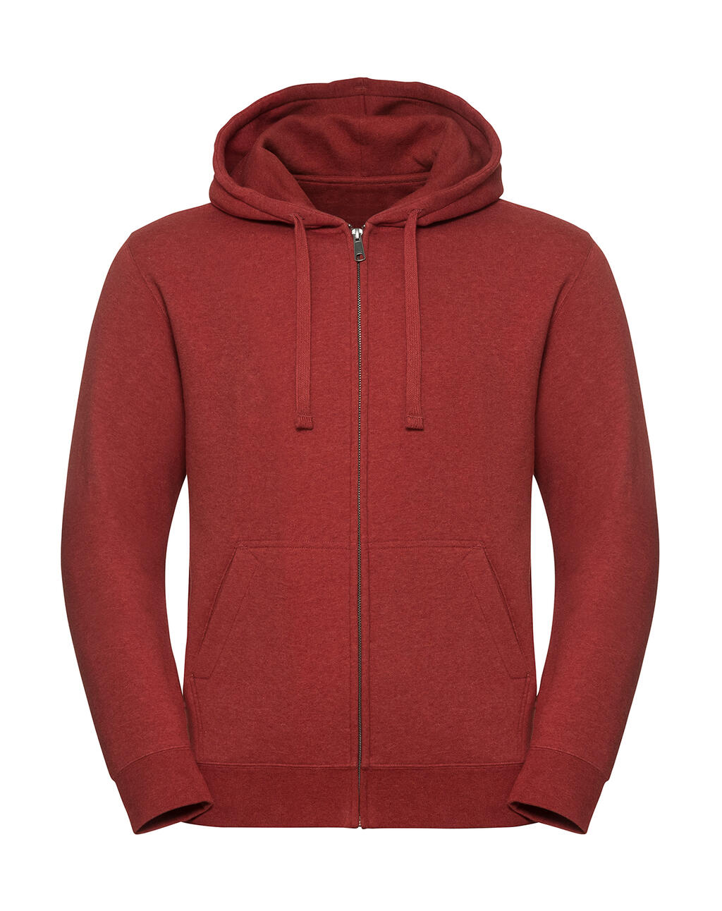 Sudadera auténtica de hombre con capucha y cremallera, color melange. - BM - Rojo ladrillo jaspeado