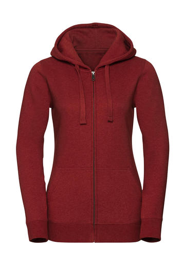 Sudadera auténtica de mujer con capucha y cremallera color melange. - BM - Rojo ladrillo jaspeado