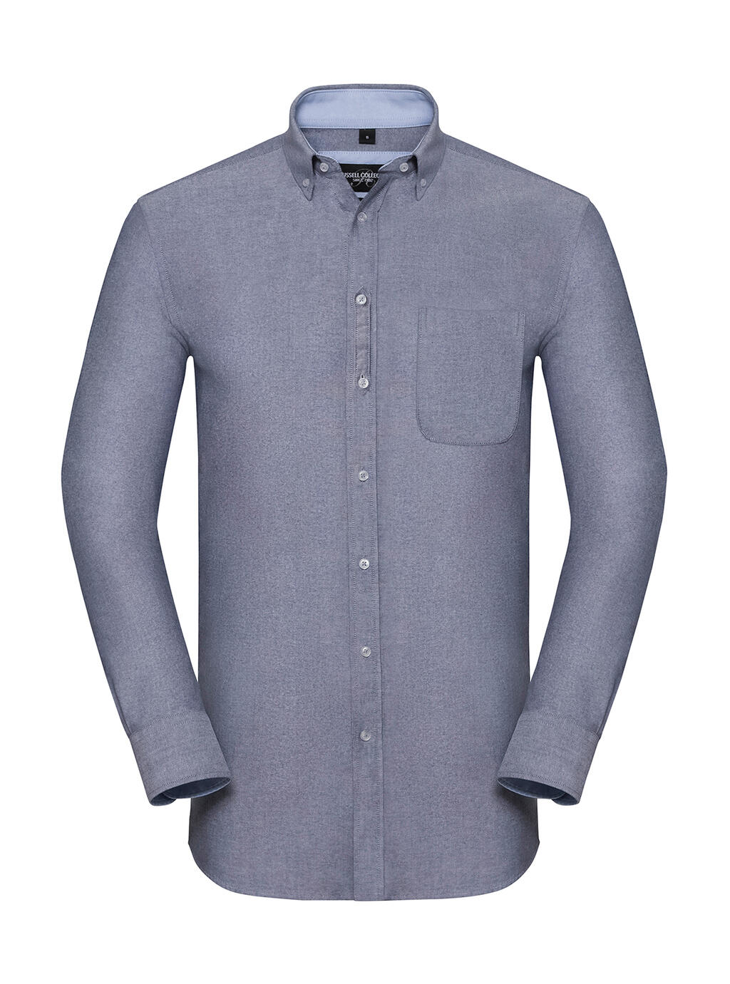 Camisa Oxford lavada de manga larga entallada - Azul marino Oxford/Azul Oxford