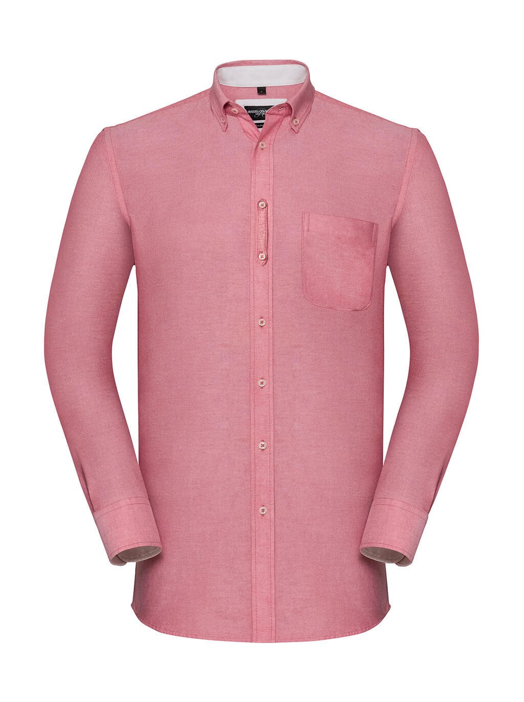 Camisa Oxford lavada de manga larga entallada - Rojo Oxford/Crema