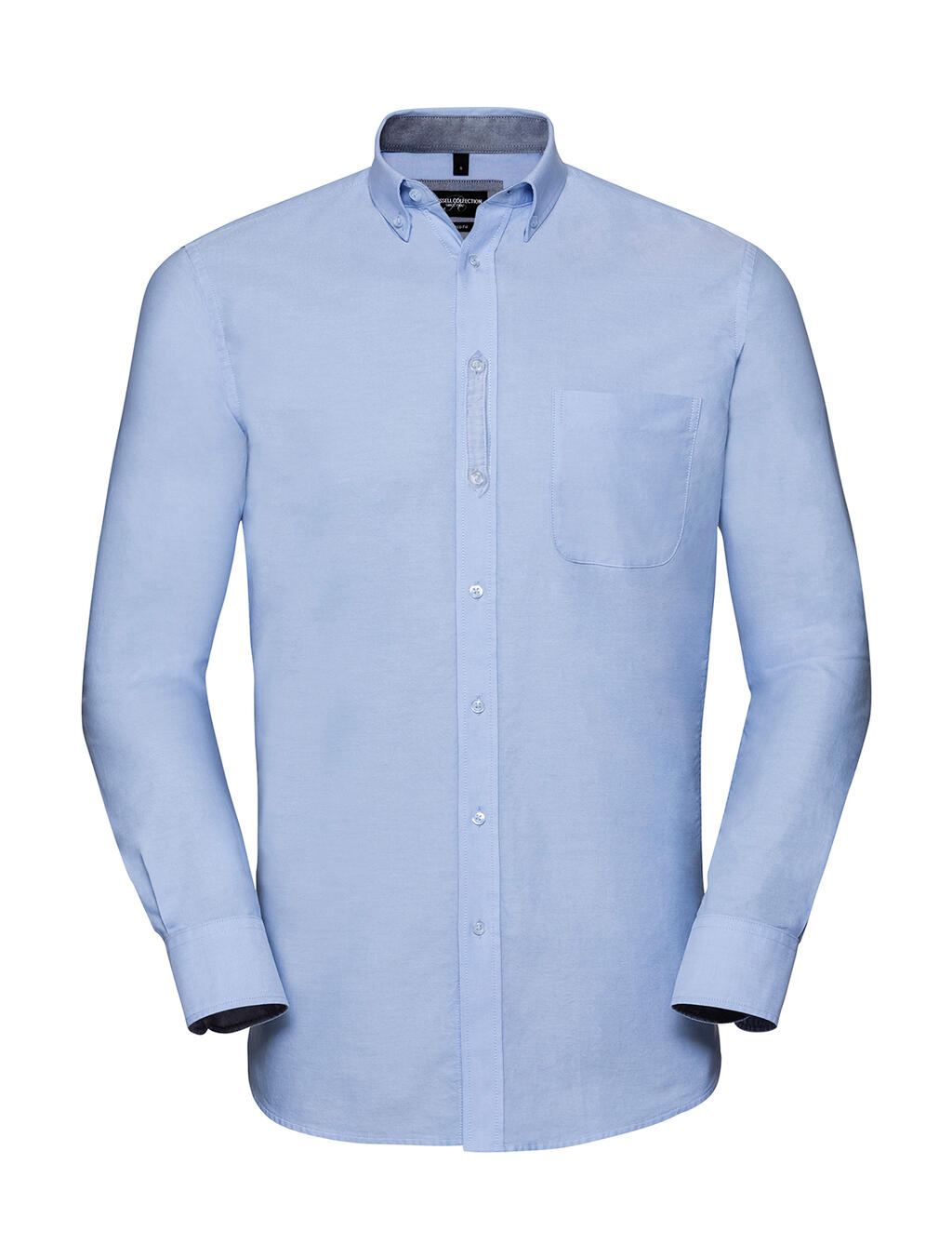 Camisa Oxford lavada de manga larga entallada - Azul Oxford/Azul marino Oxford