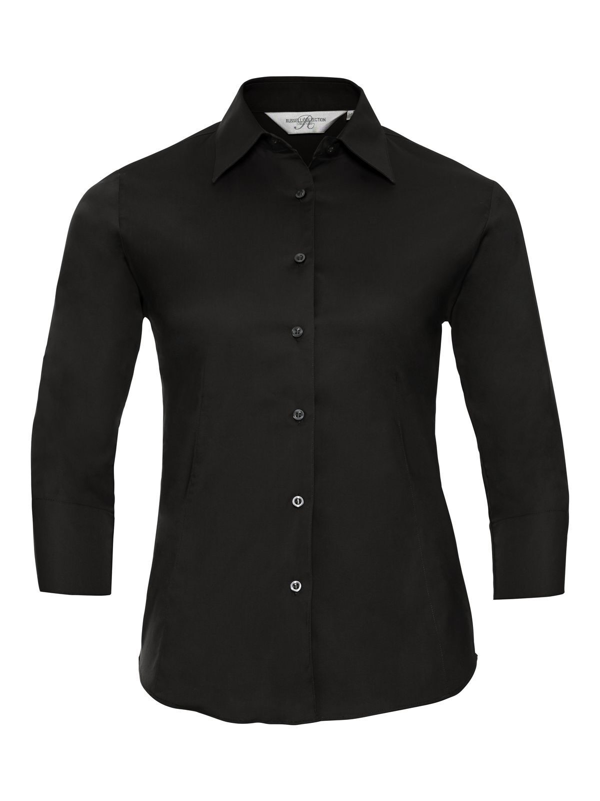 Camisa clásica de manga larga de popelina de algodón puro para mujer. - 36 - Negro