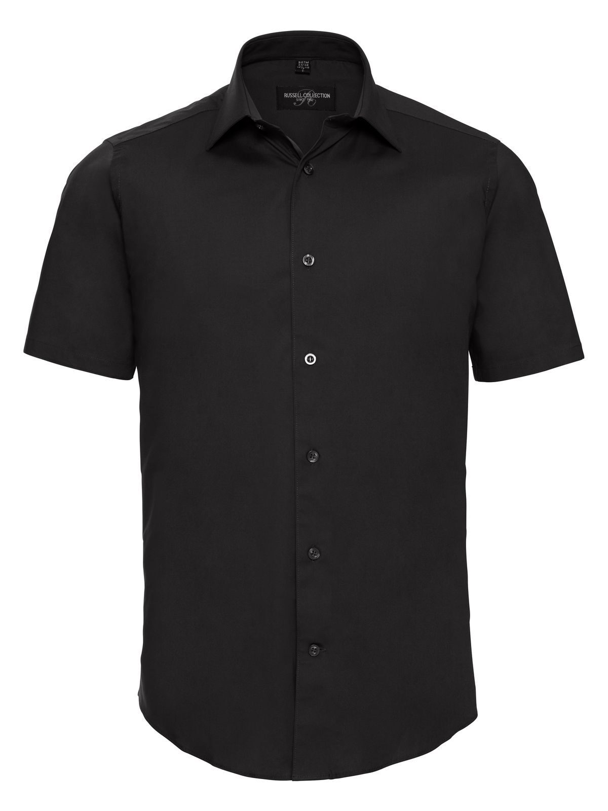 Camisa elástica ajustada de manga corta para hombre - 36 - Negro