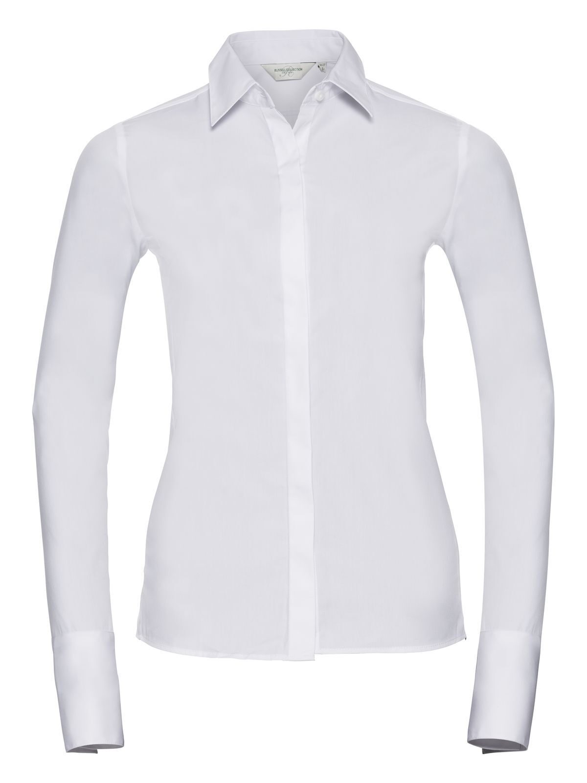 Camisa ajustada de manga larga para mujer, de tejido elástico de máxima calidad. - 30 - Blanco
