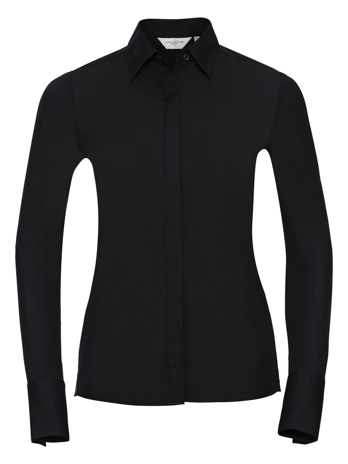Camisa ajustada de manga larga para mujer, de tejido elástico de máxima calidad. - 36 - Negro