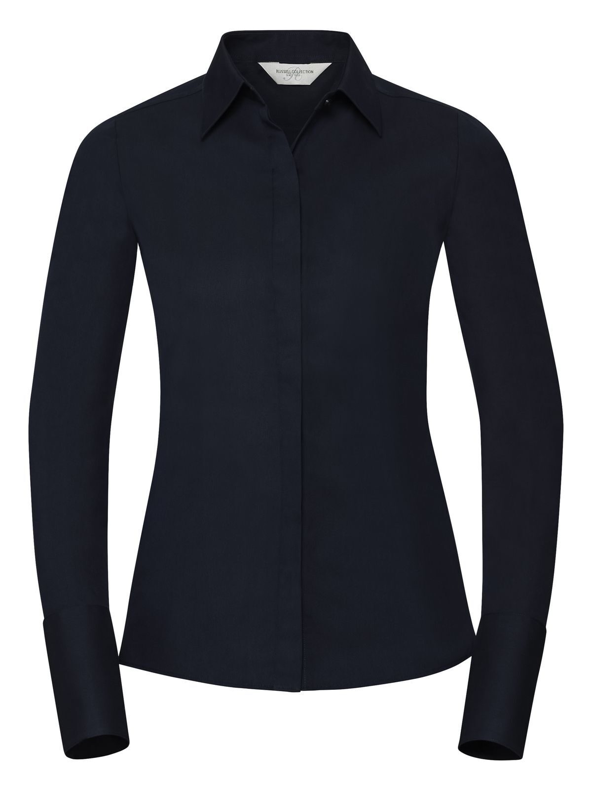 Camisa ajustada de manga larga para mujer, de tejido elástico de máxima calidad. - 203 - Azul Marino Brillante