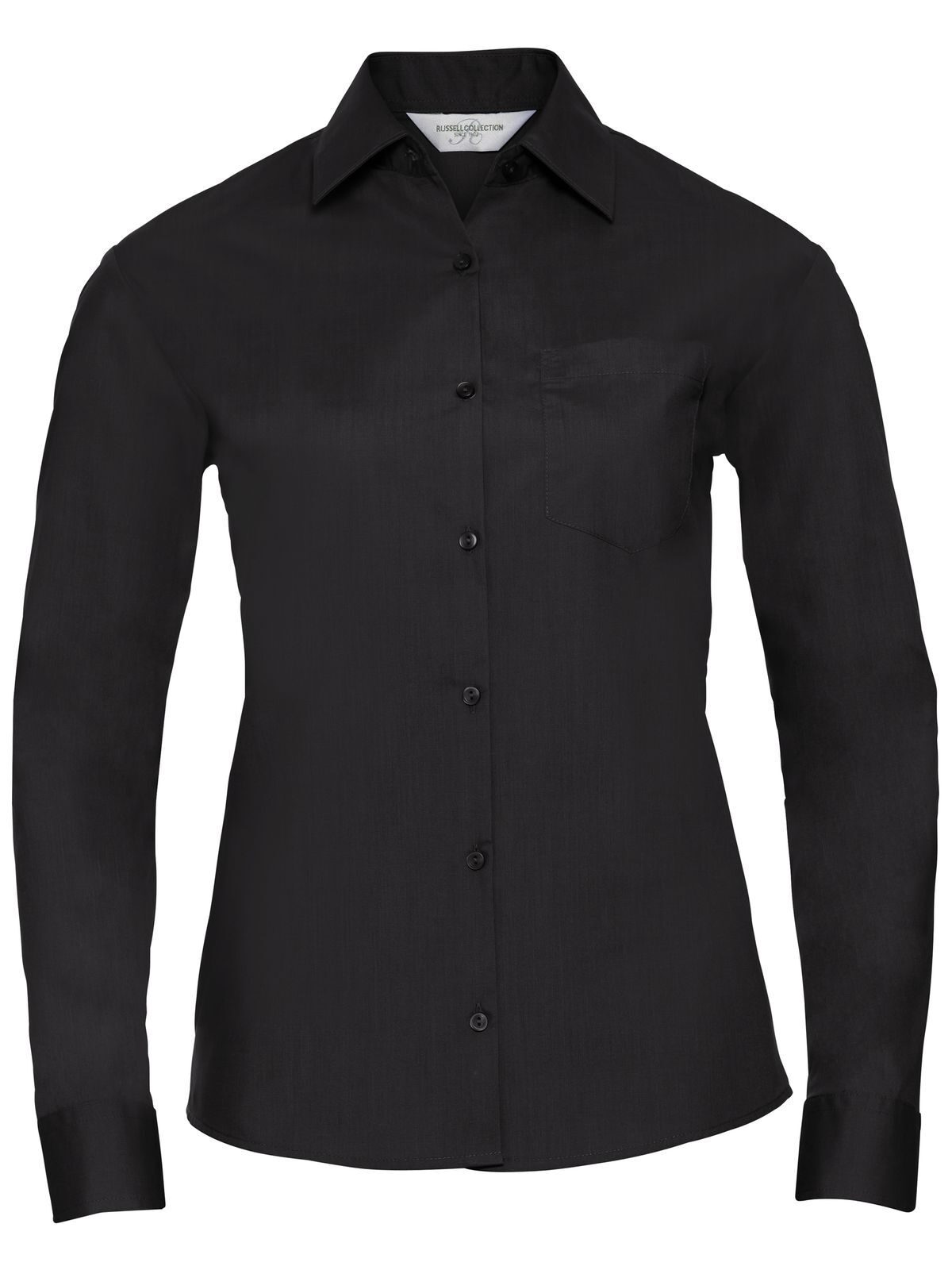 Camisa clásica de popelina de polialgodón de manga larga para mujer - 36 - Negro