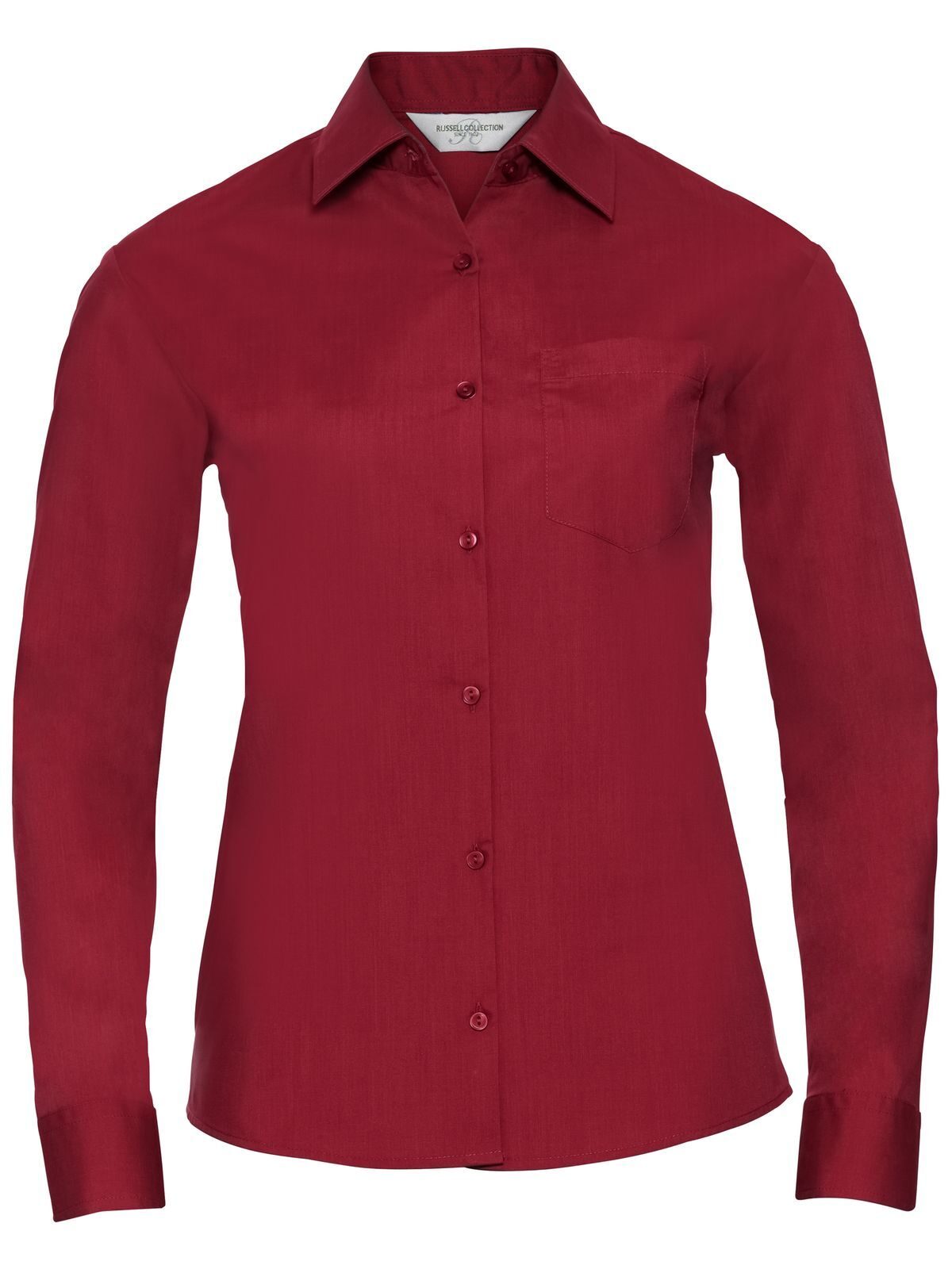 Camisa clásica de popelina de polialgodón de manga larga para mujer - CR - Rojo clásico
